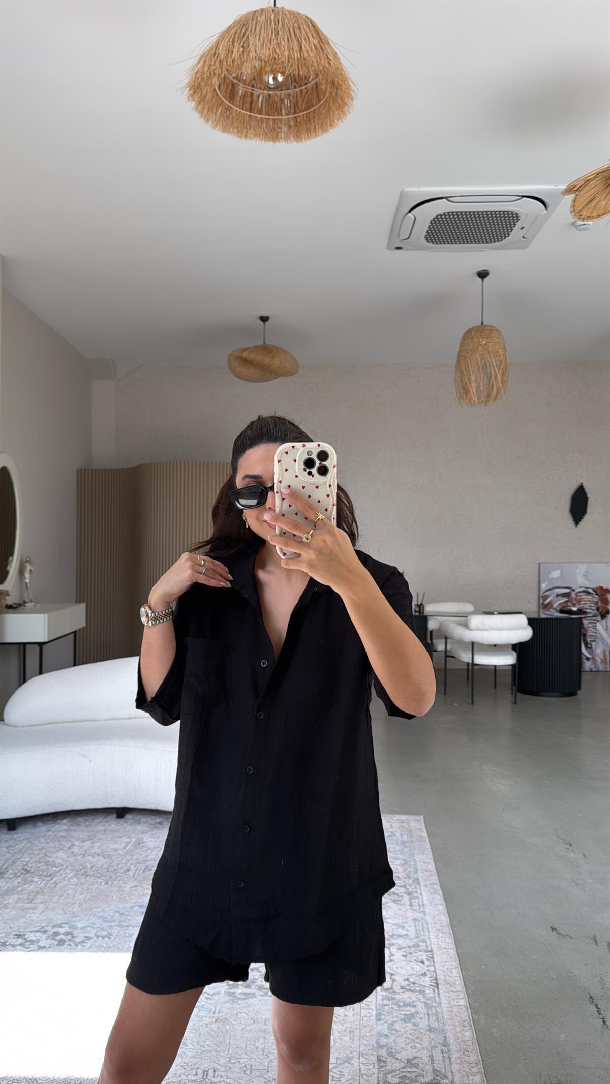 Siyah Şort Gömlek Takım