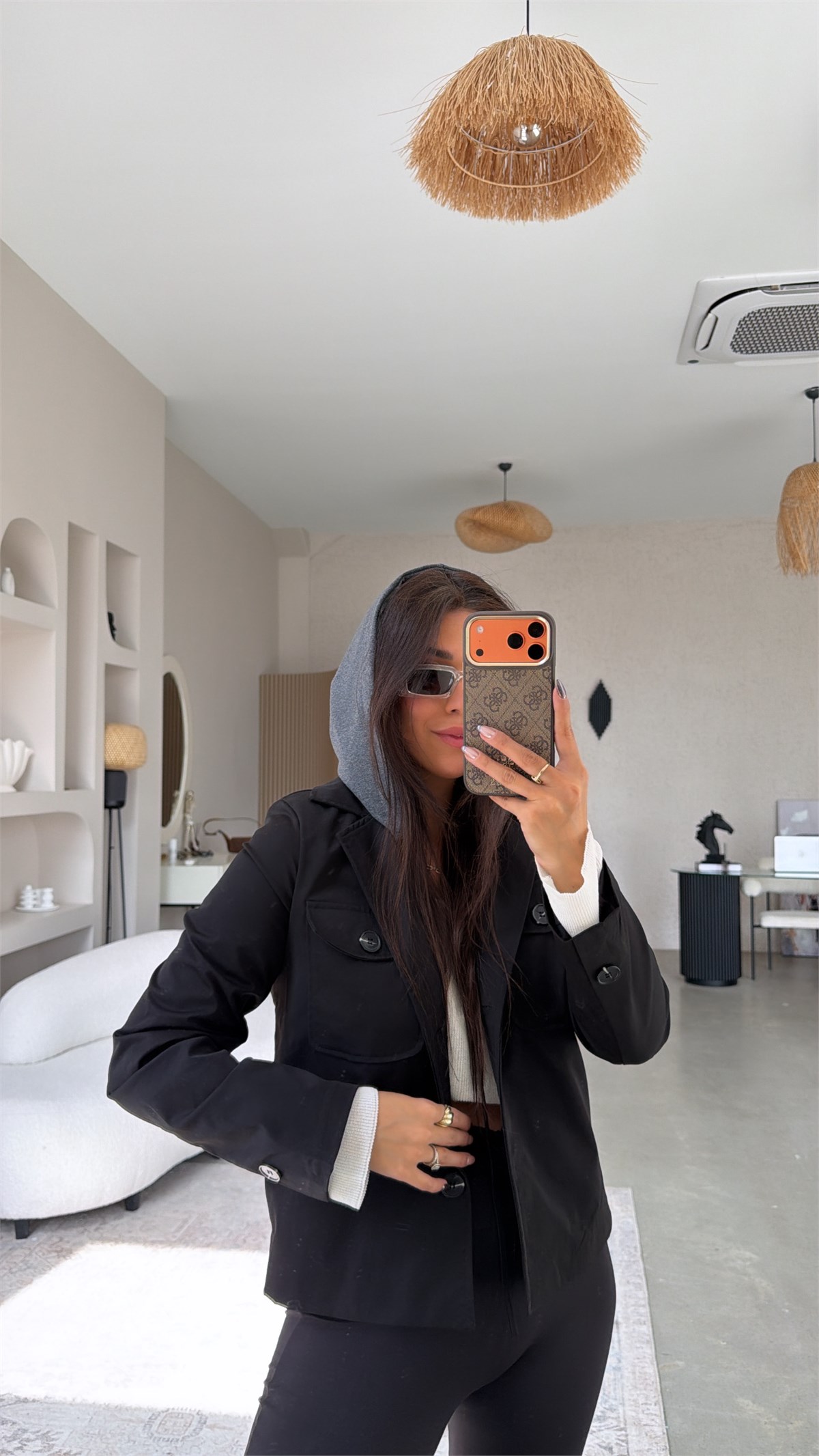 Siyah Sweat Kapüşon Detaylı Ceket