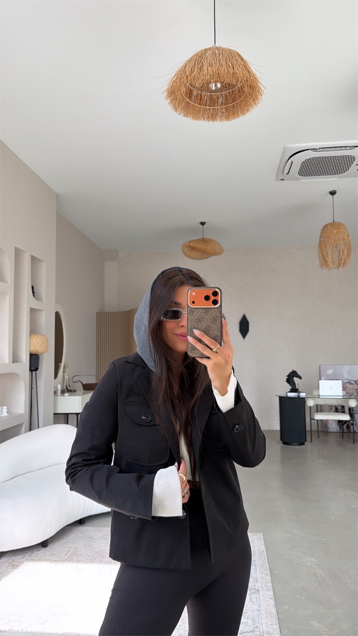 Siyah Sweat Kapüşon Detaylı Ceket
