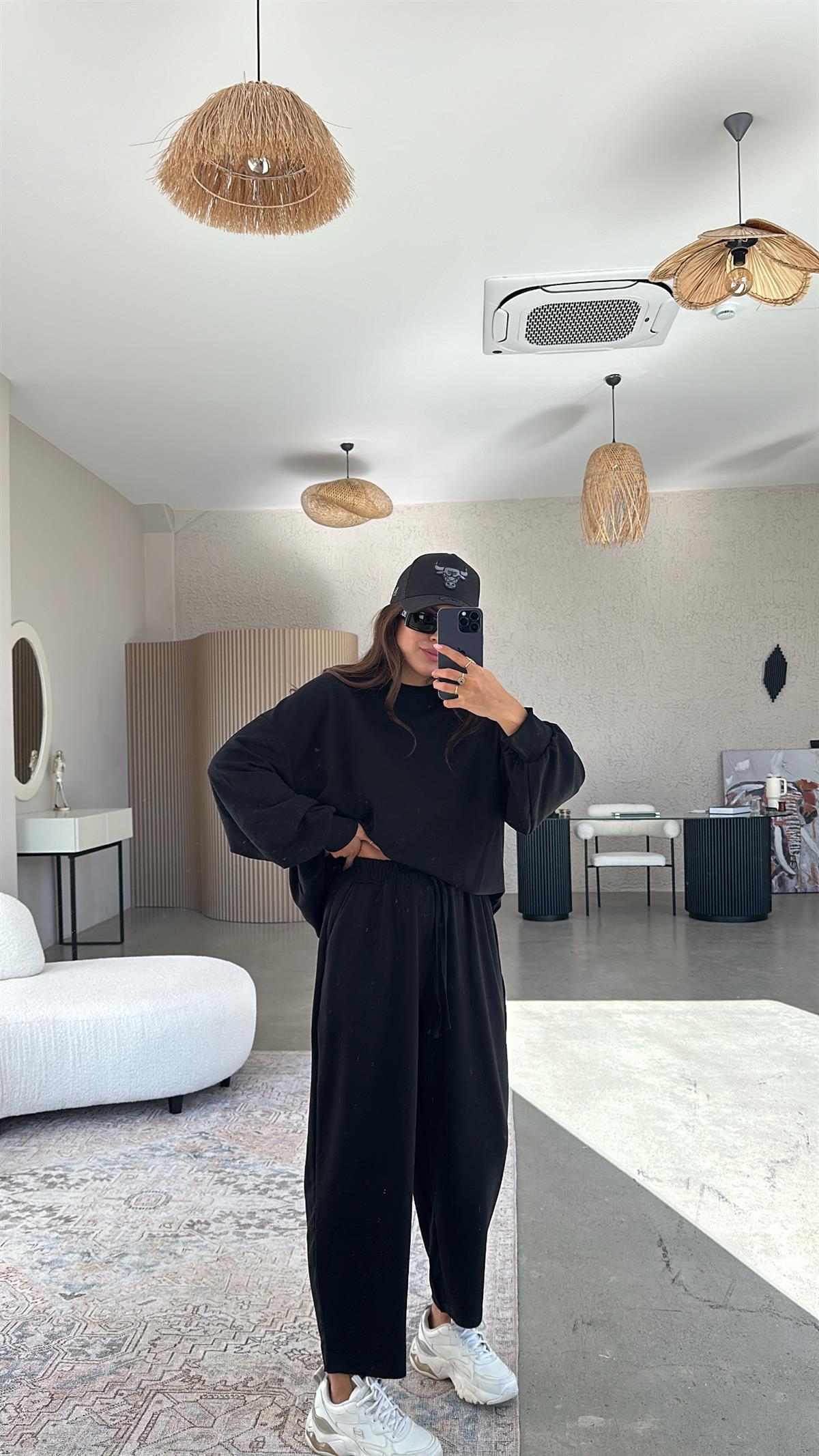 Siyah Sweatshirt Eşofman Takım