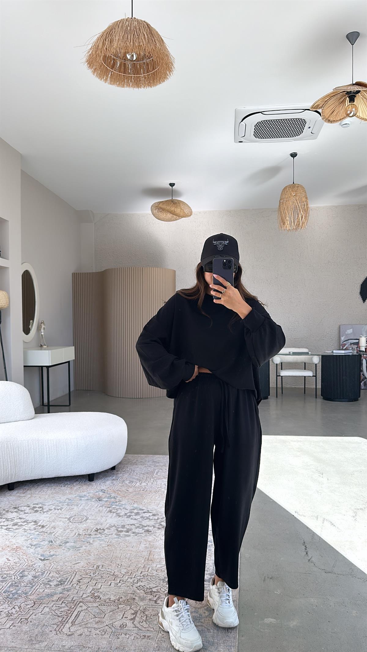 Siyah Sweatshirt Eşofman Takım