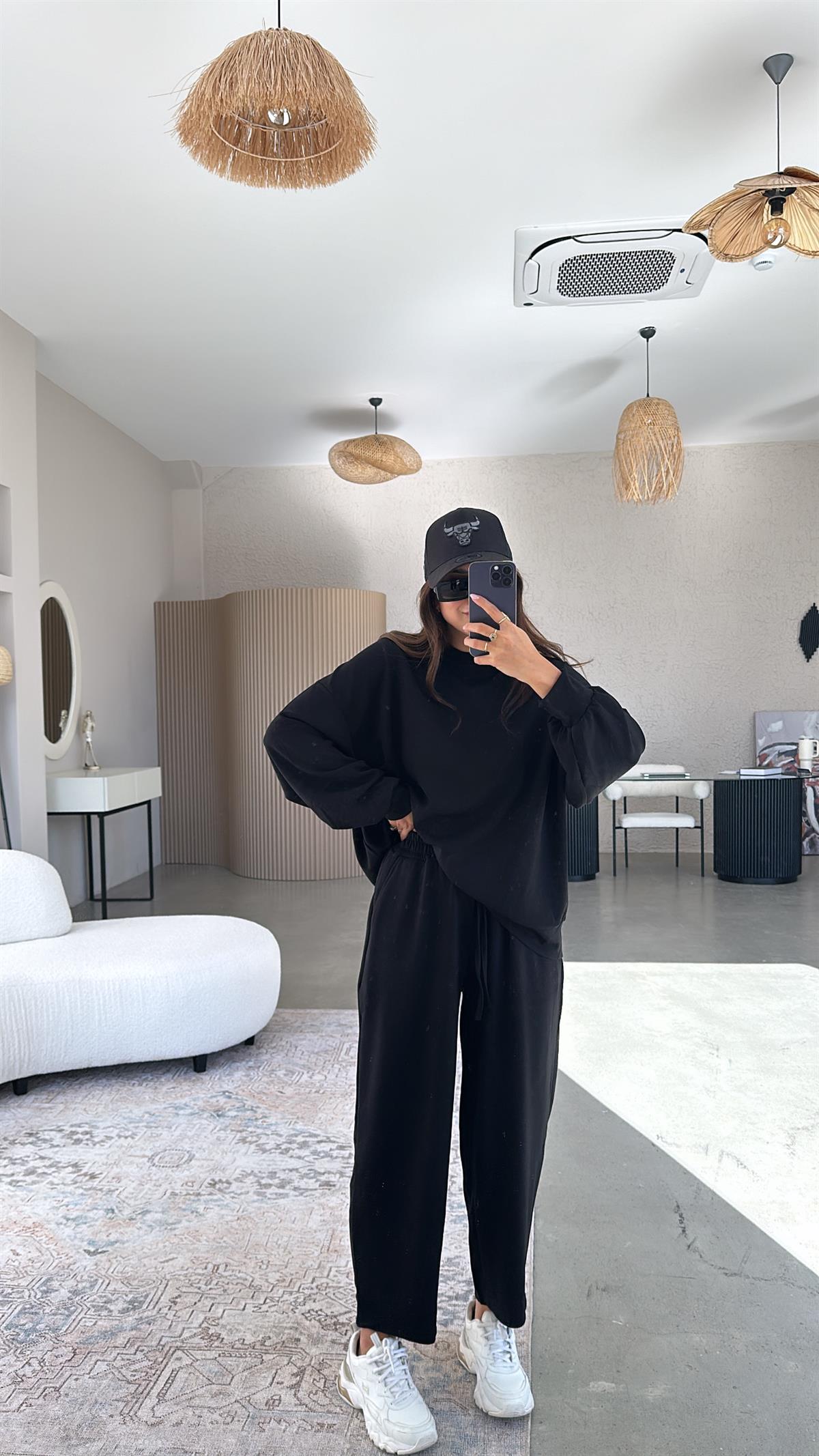 Siyah Sweatshirt Eşofman Takım