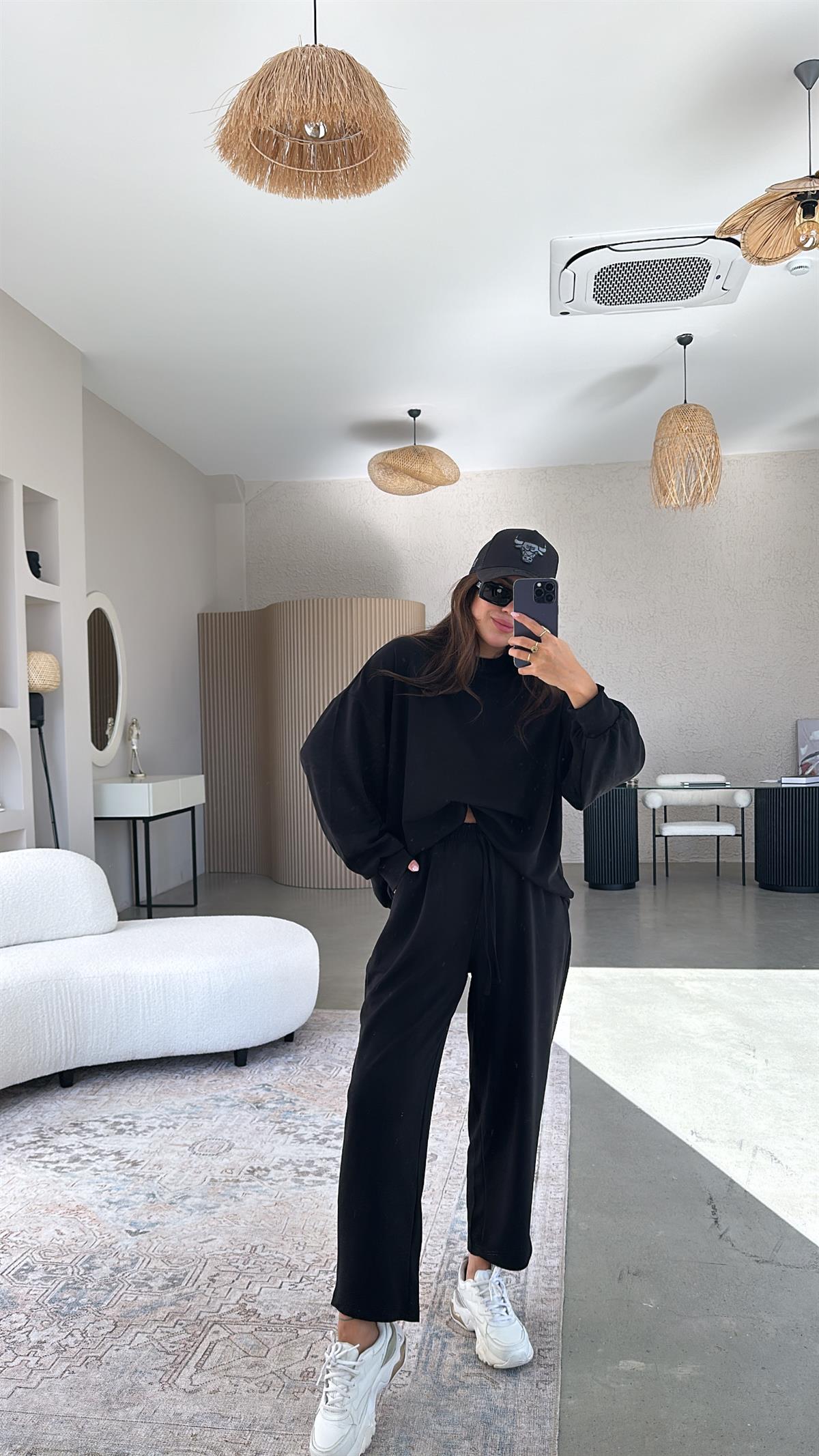 Siyah Sweatshirt Eşofman Takım