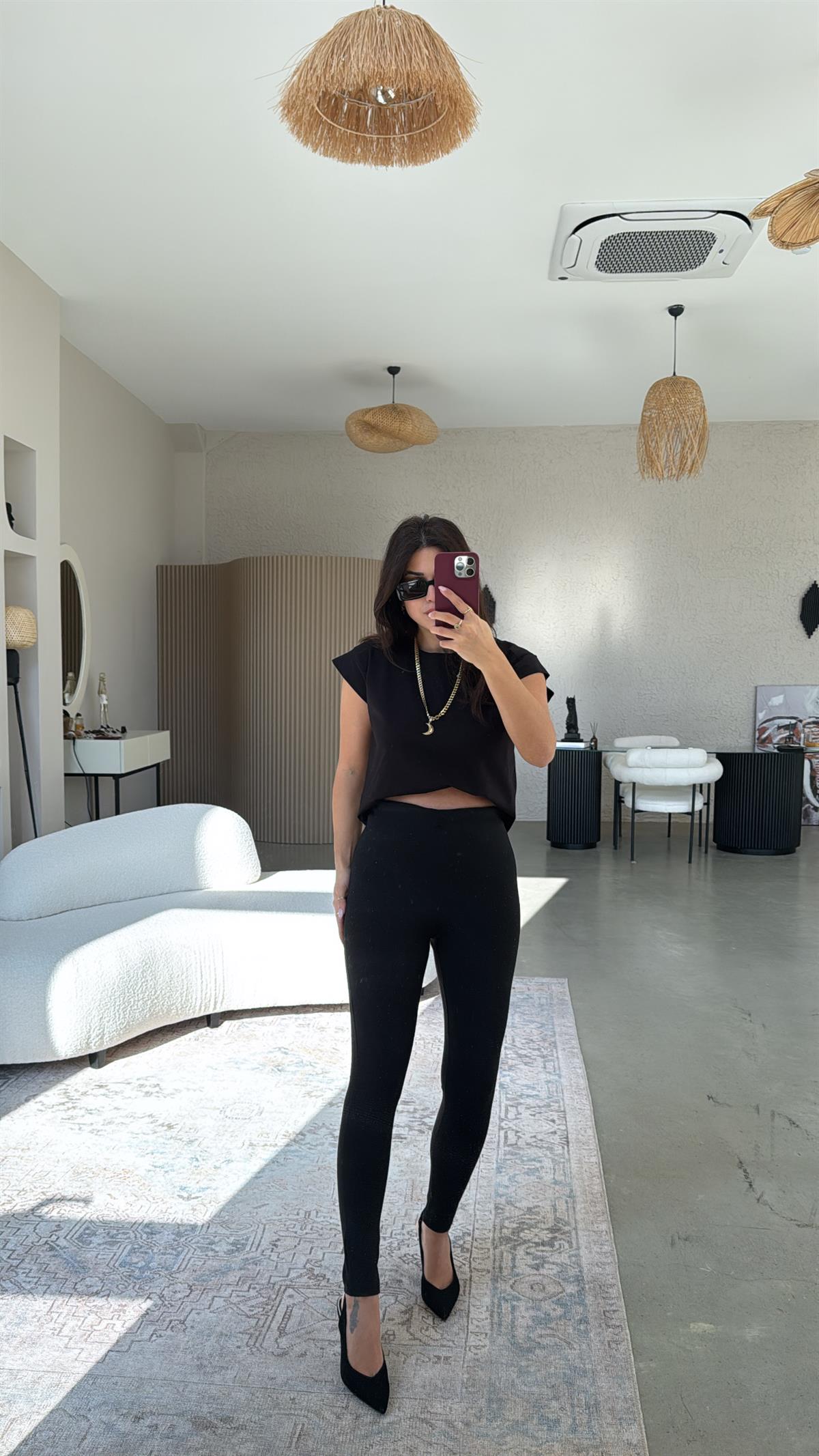 Siyah Taşlı Çelik Tayt