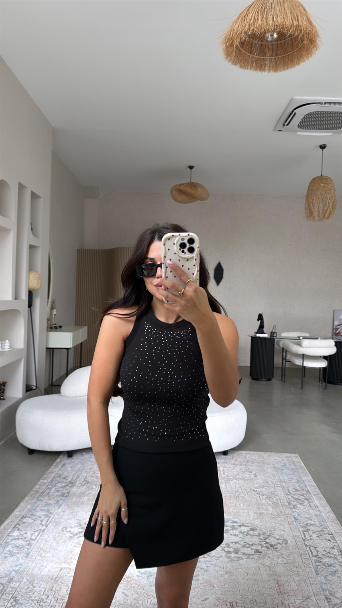 Siyah Taşlı Ribana Atlet