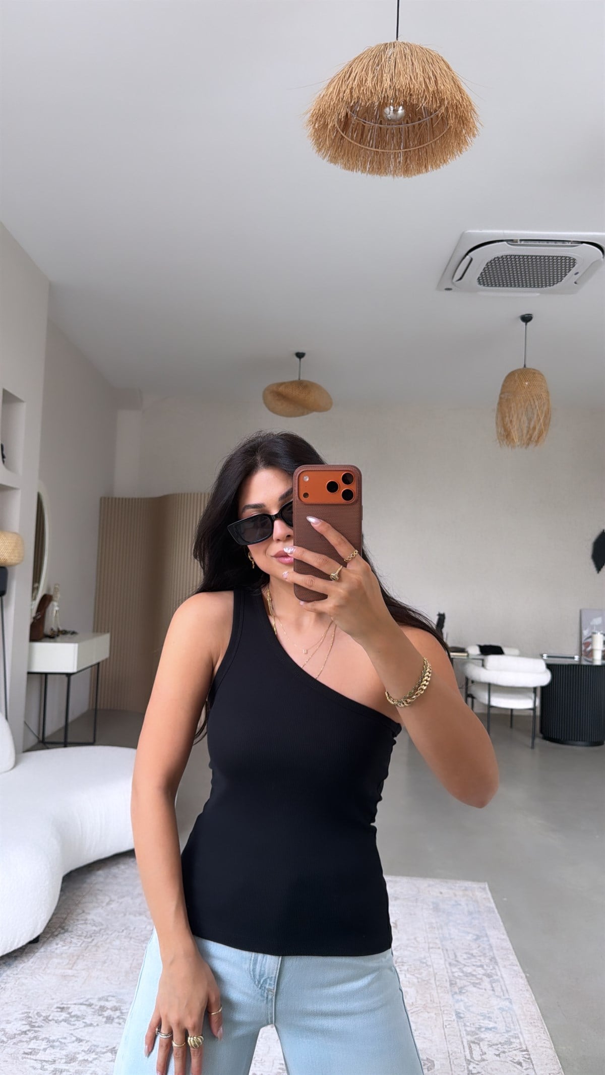 Siyah Tek Omuz Ribana Atlet