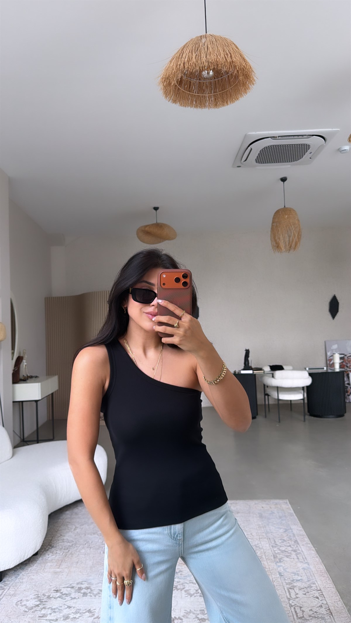 Siyah Tek Omuz Ribana Atlet