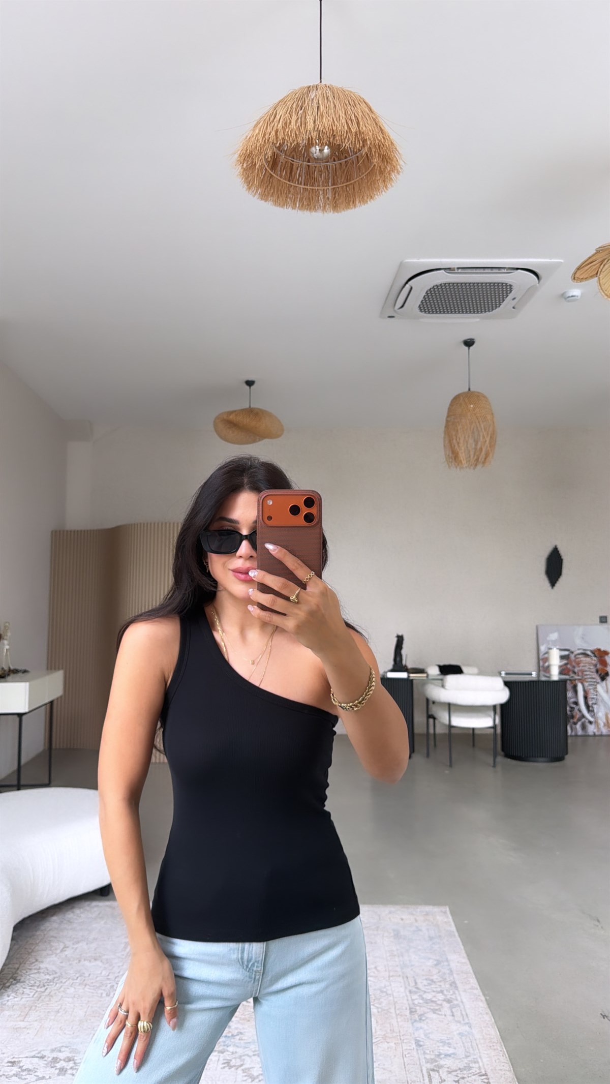 Siyah Tek Omuz Ribana Atlet