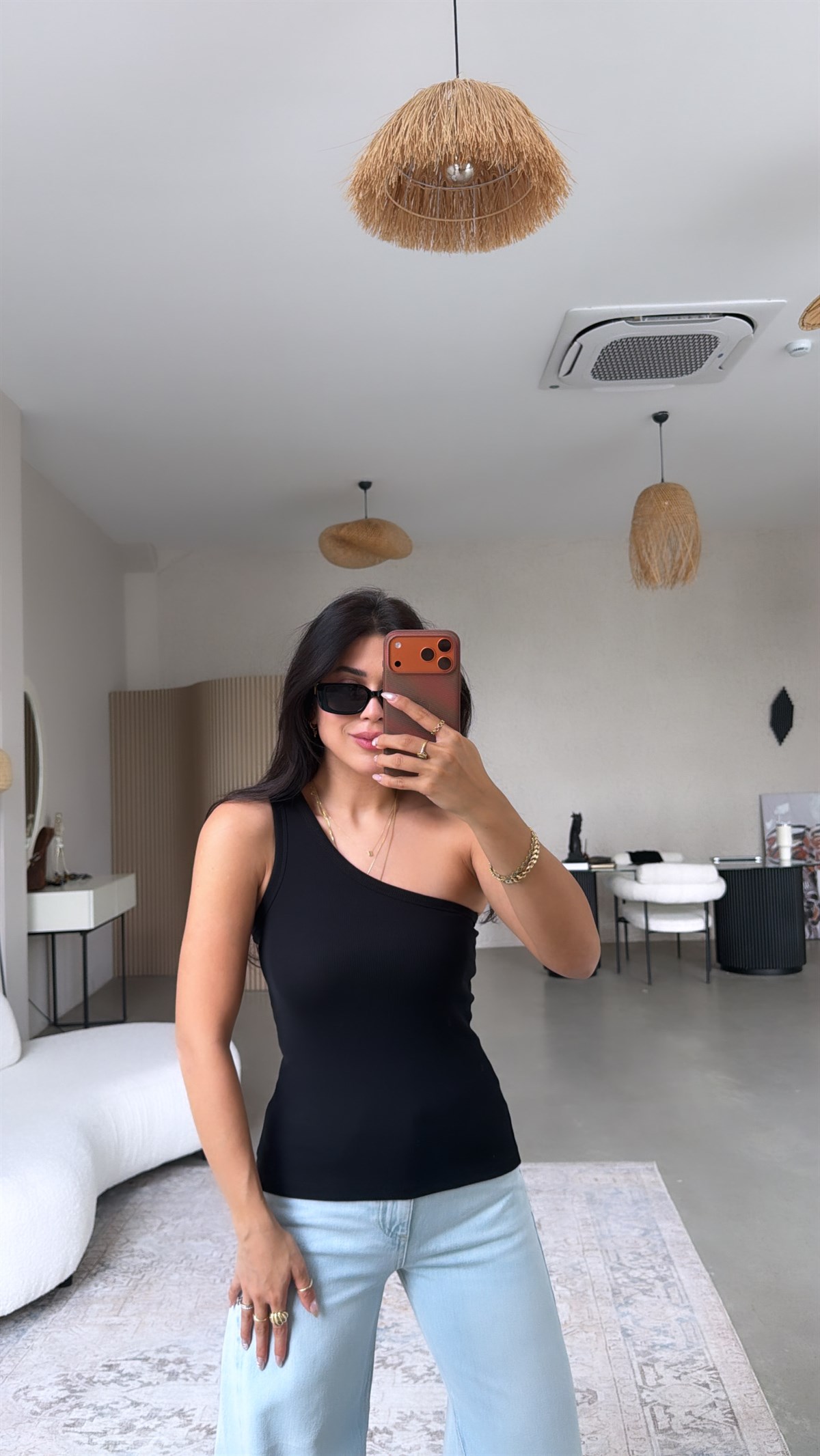 Siyah Tek Omuz Ribana Atlet