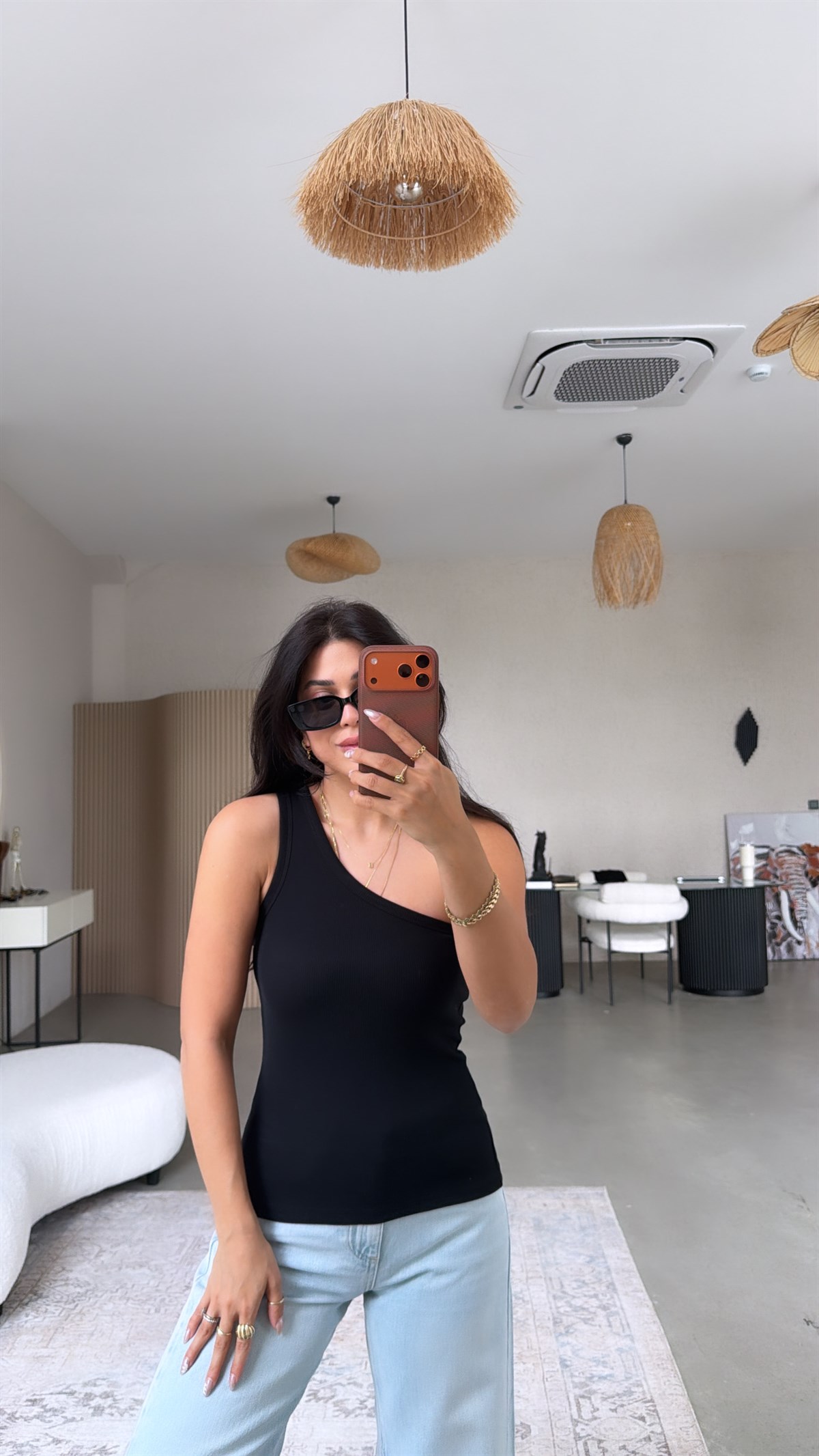 Siyah Tek Omuz Ribana Atlet