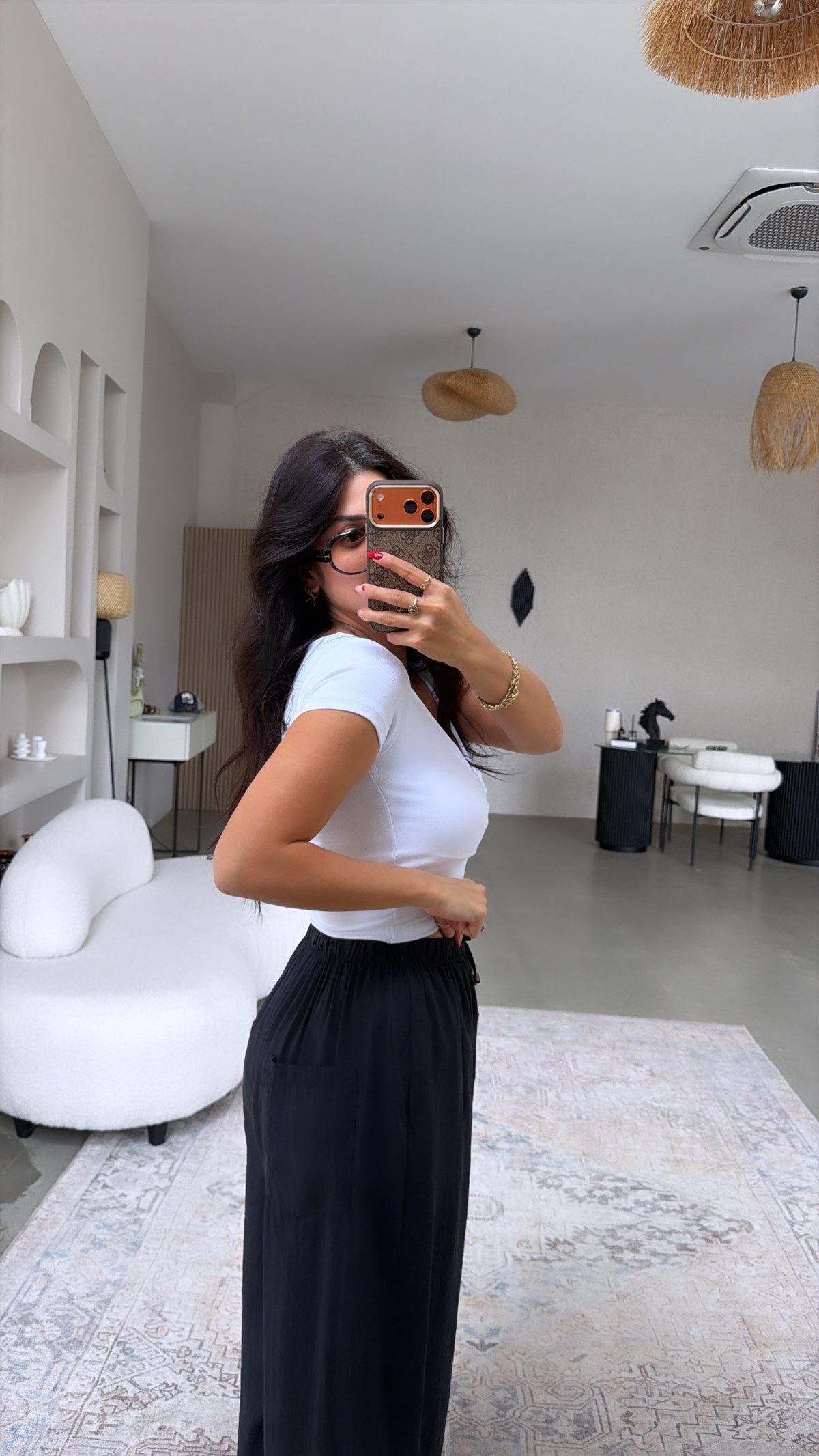 Siyah Tensel Baggy Kalıp Cepli Pantolon