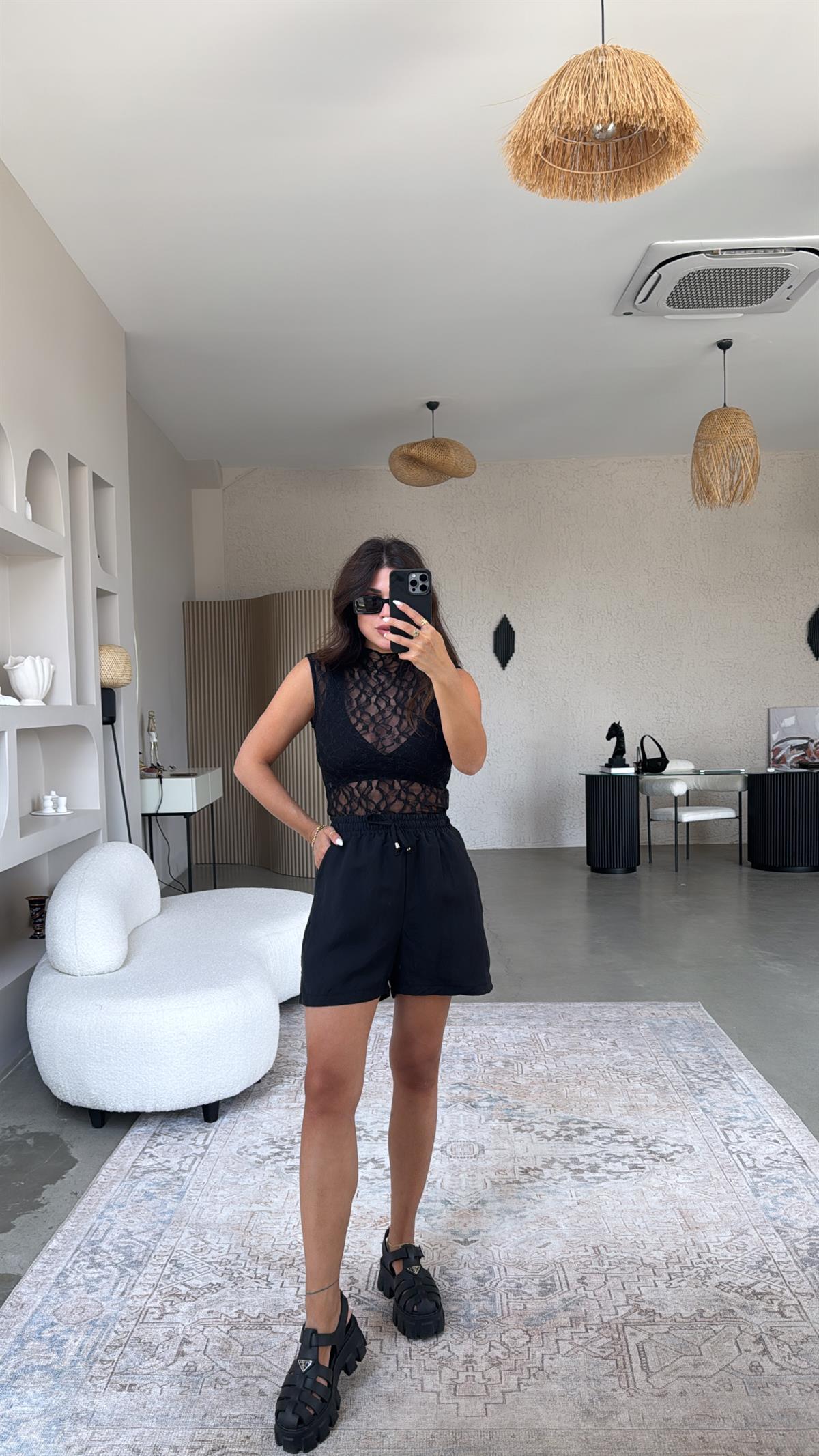 Siyah Tensel Basic Şort