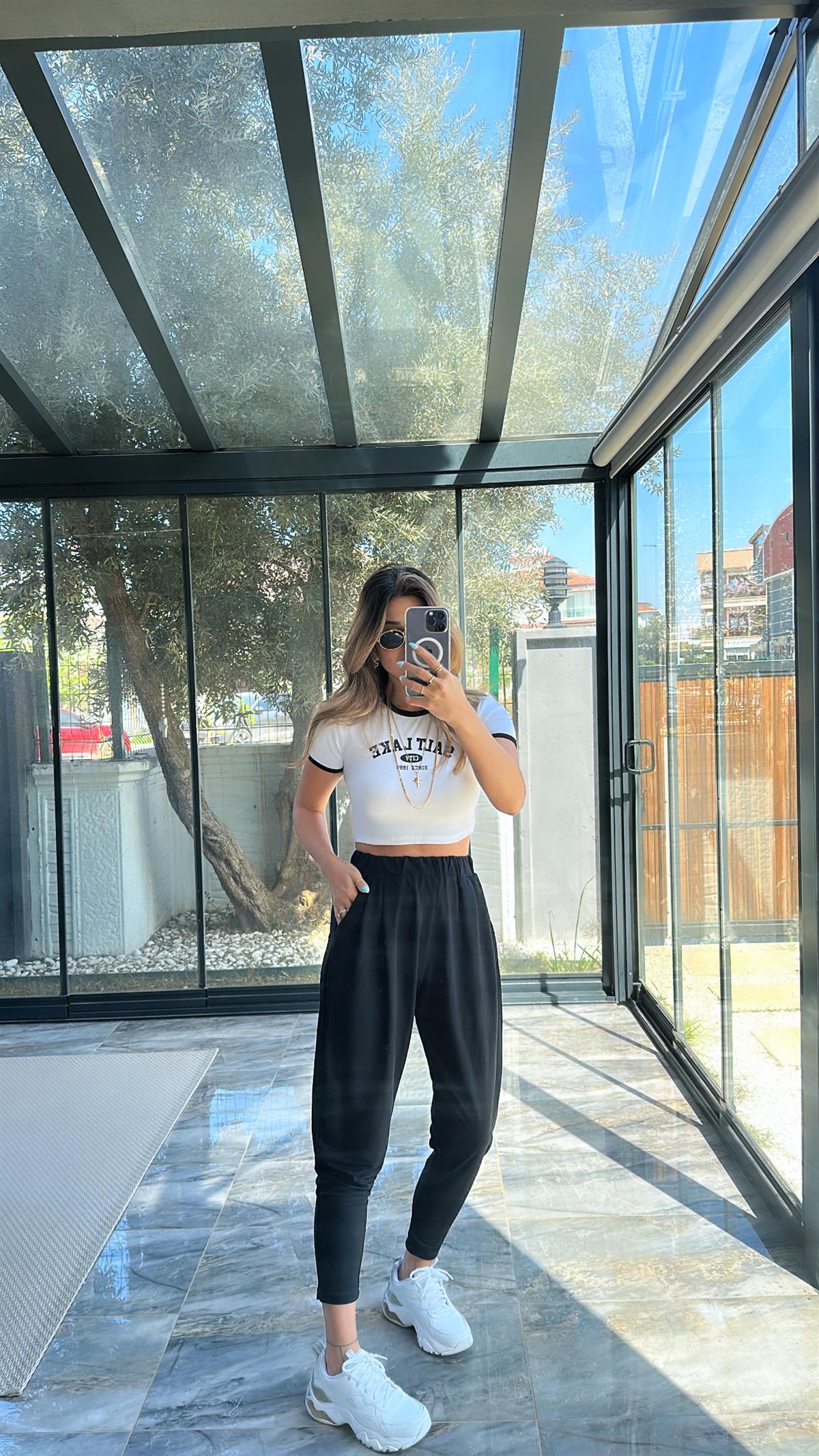 Siyah Tensel Şalvar Pantolon