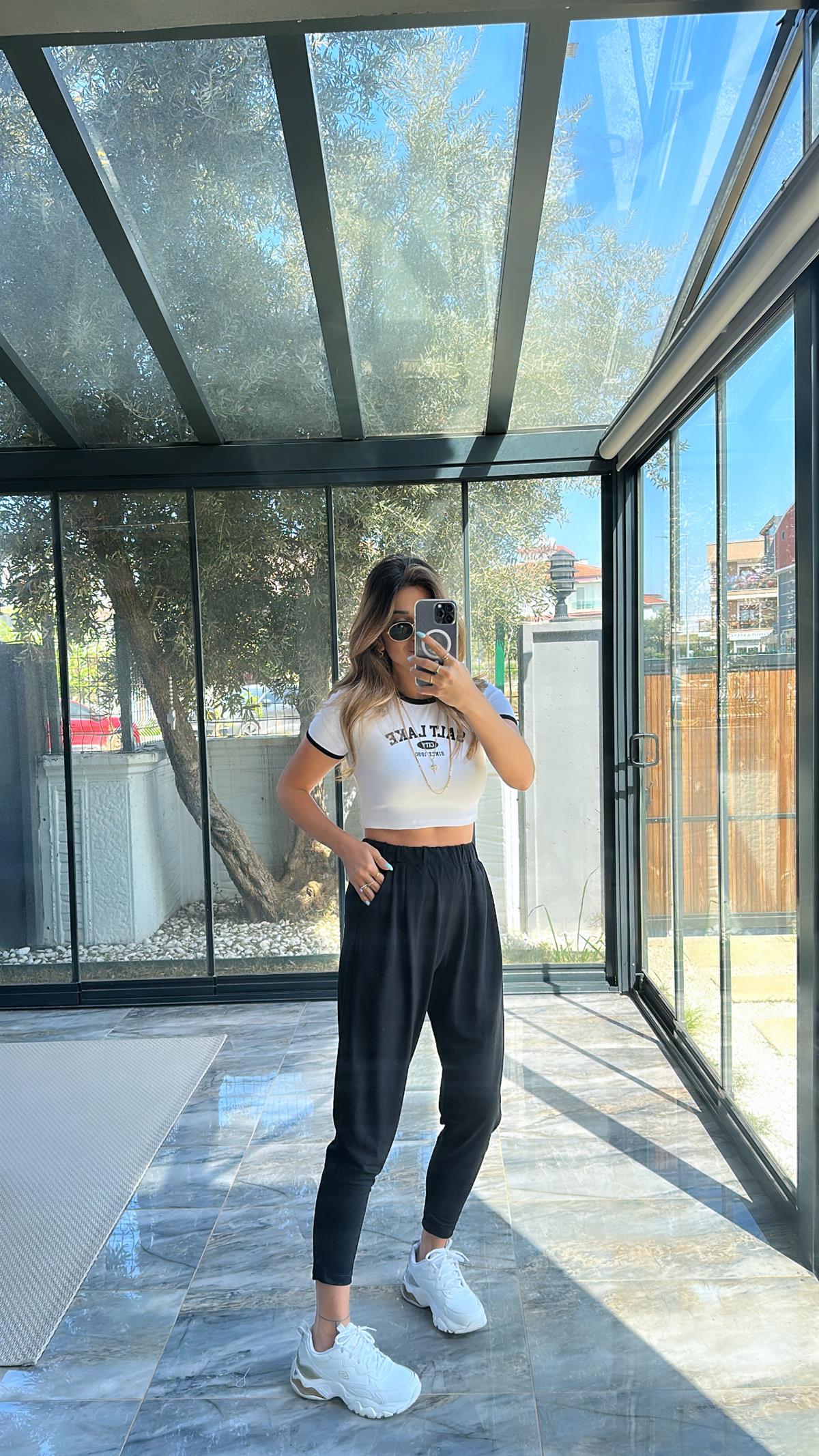 Siyah Tensel Şalvar Pantolon