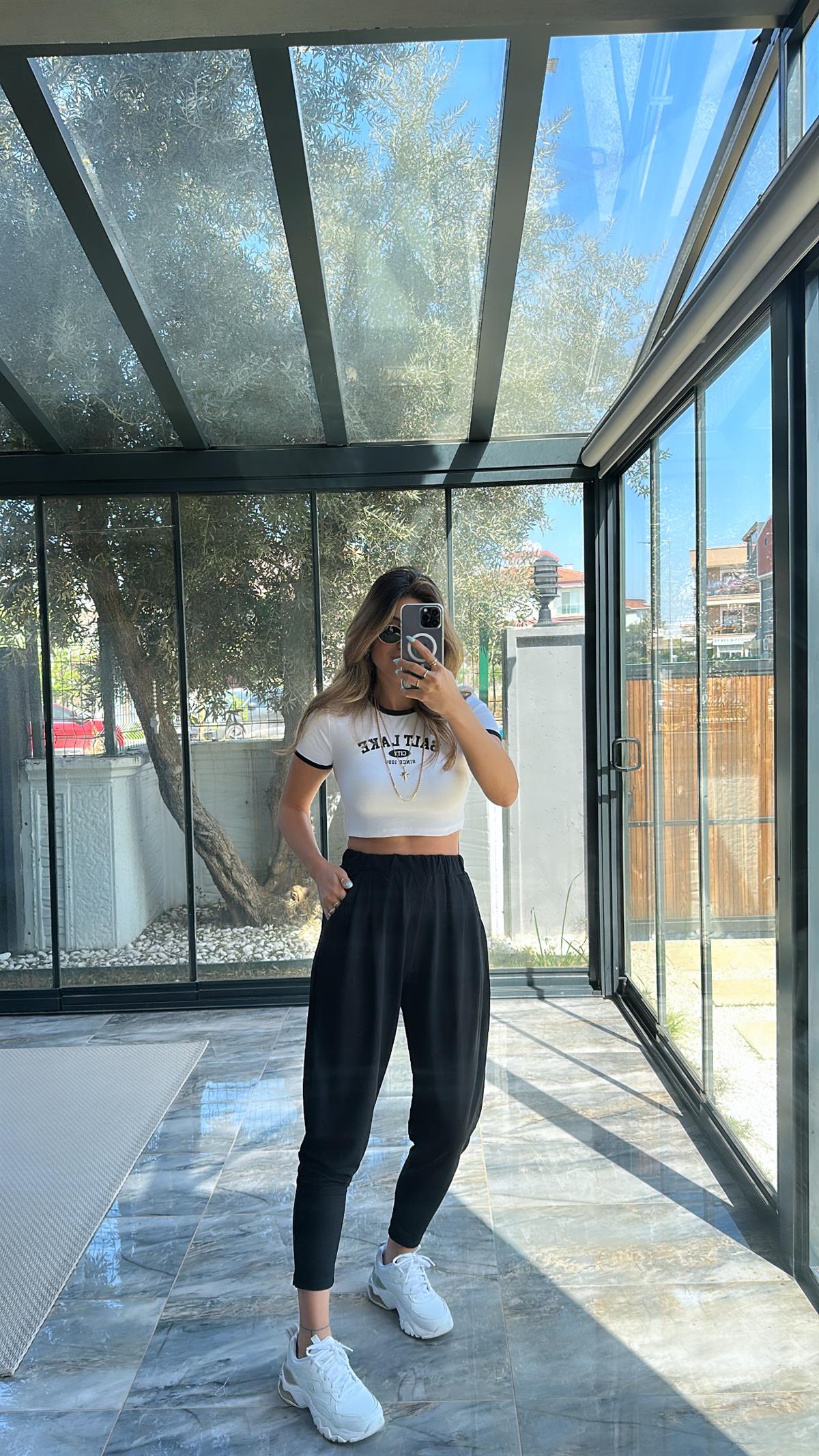 Siyah Tensel Şalvar Pantolon