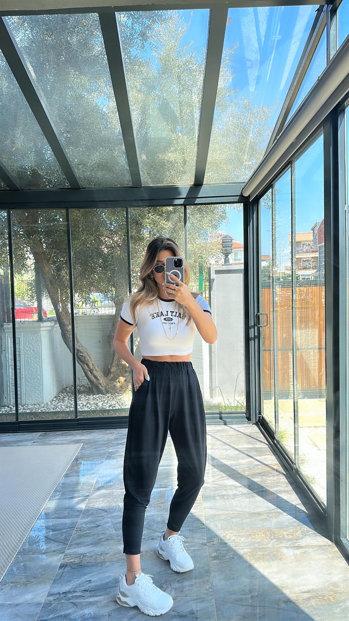 Siyah Tensel Şalvar Pantolon