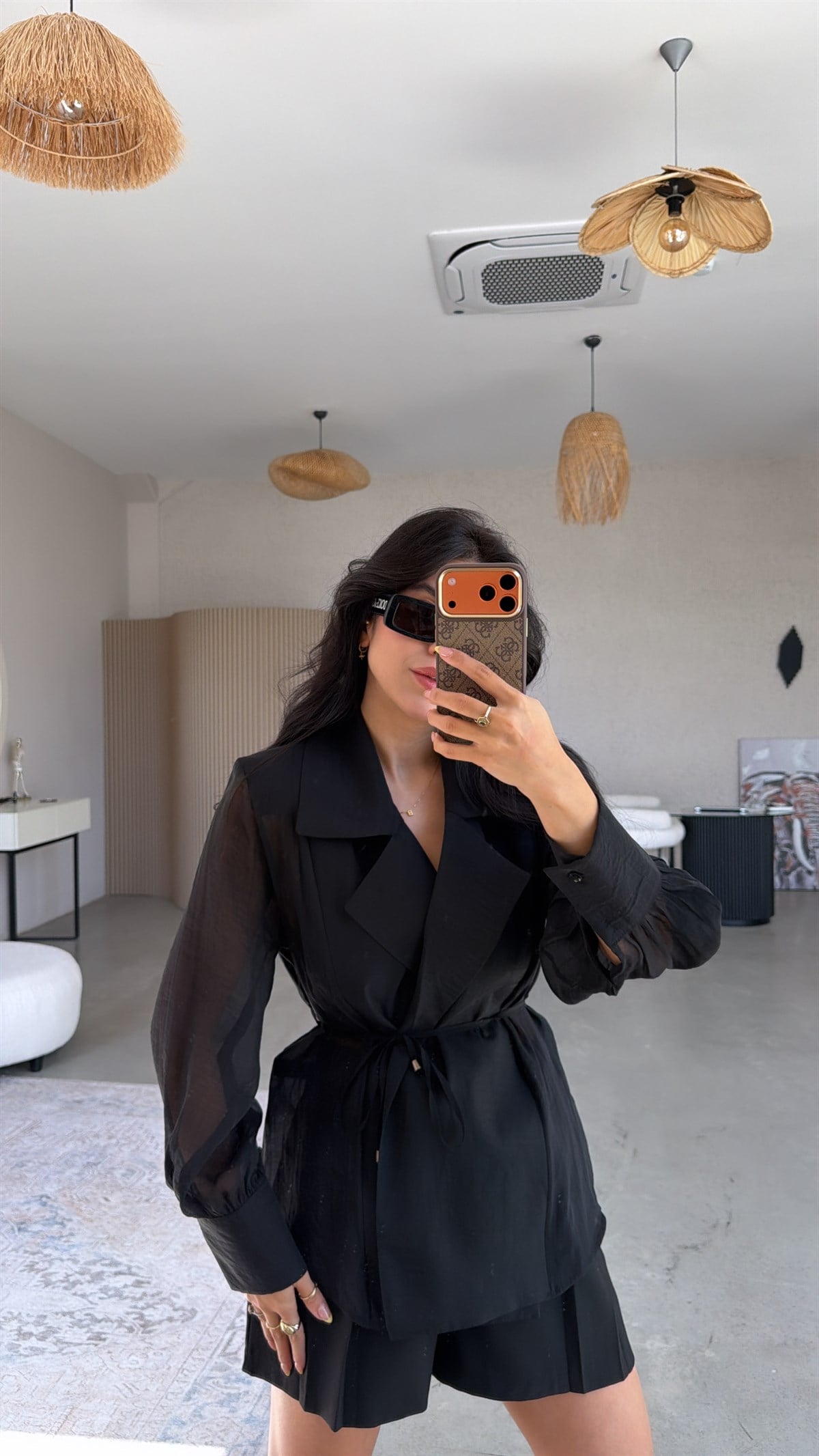 Siyah Transparan Premium Kruvaze Ceket