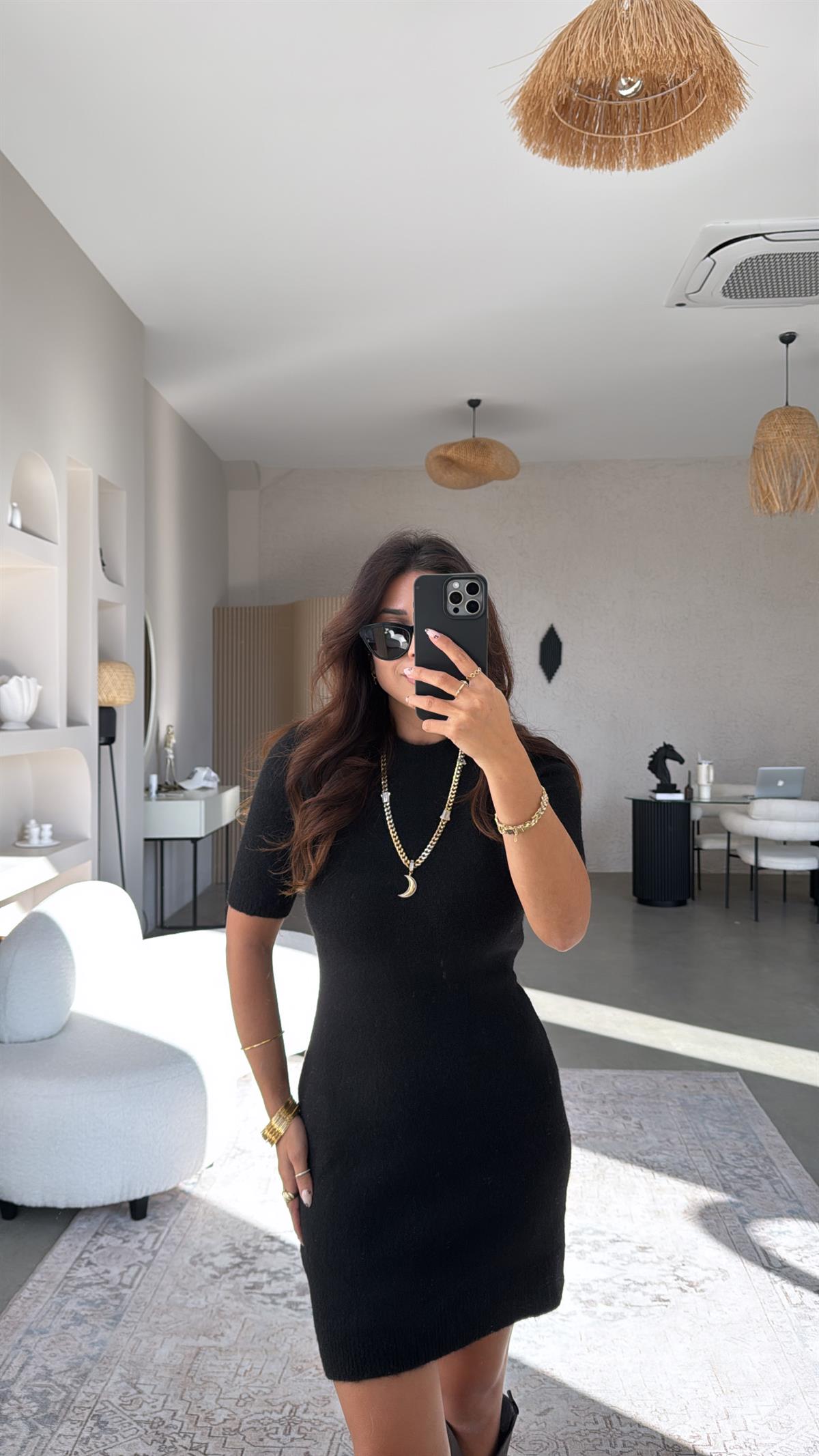 Siyah Triko Basic Elbise