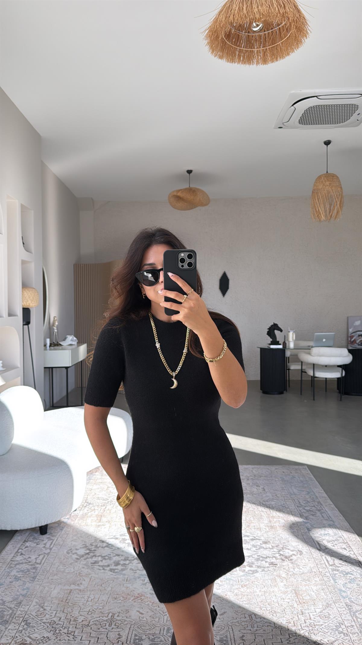 Siyah Triko Basic Elbise