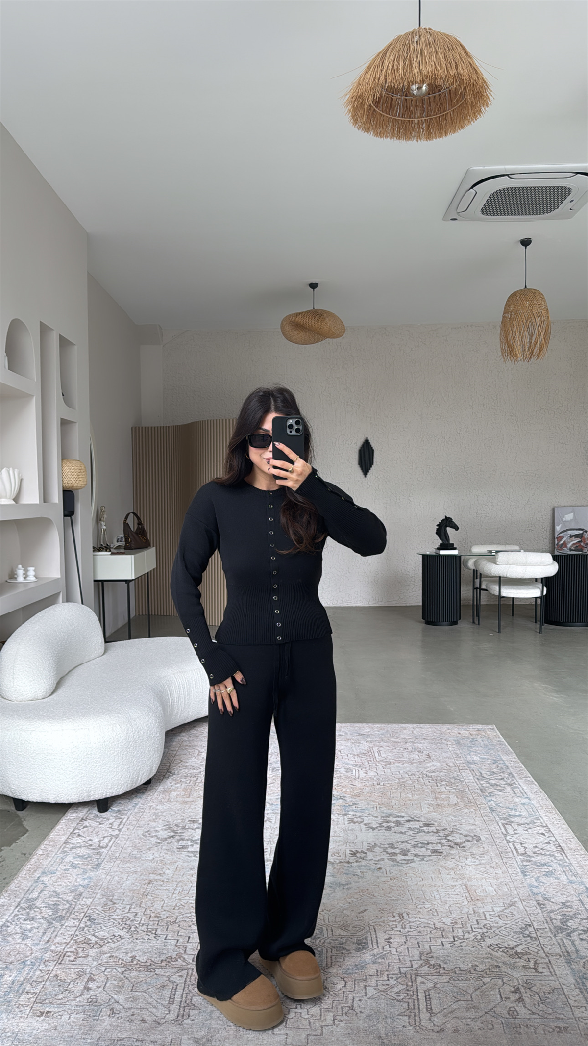 Siyah Triko Çıtçıtlı Pantolon Hırka Takım