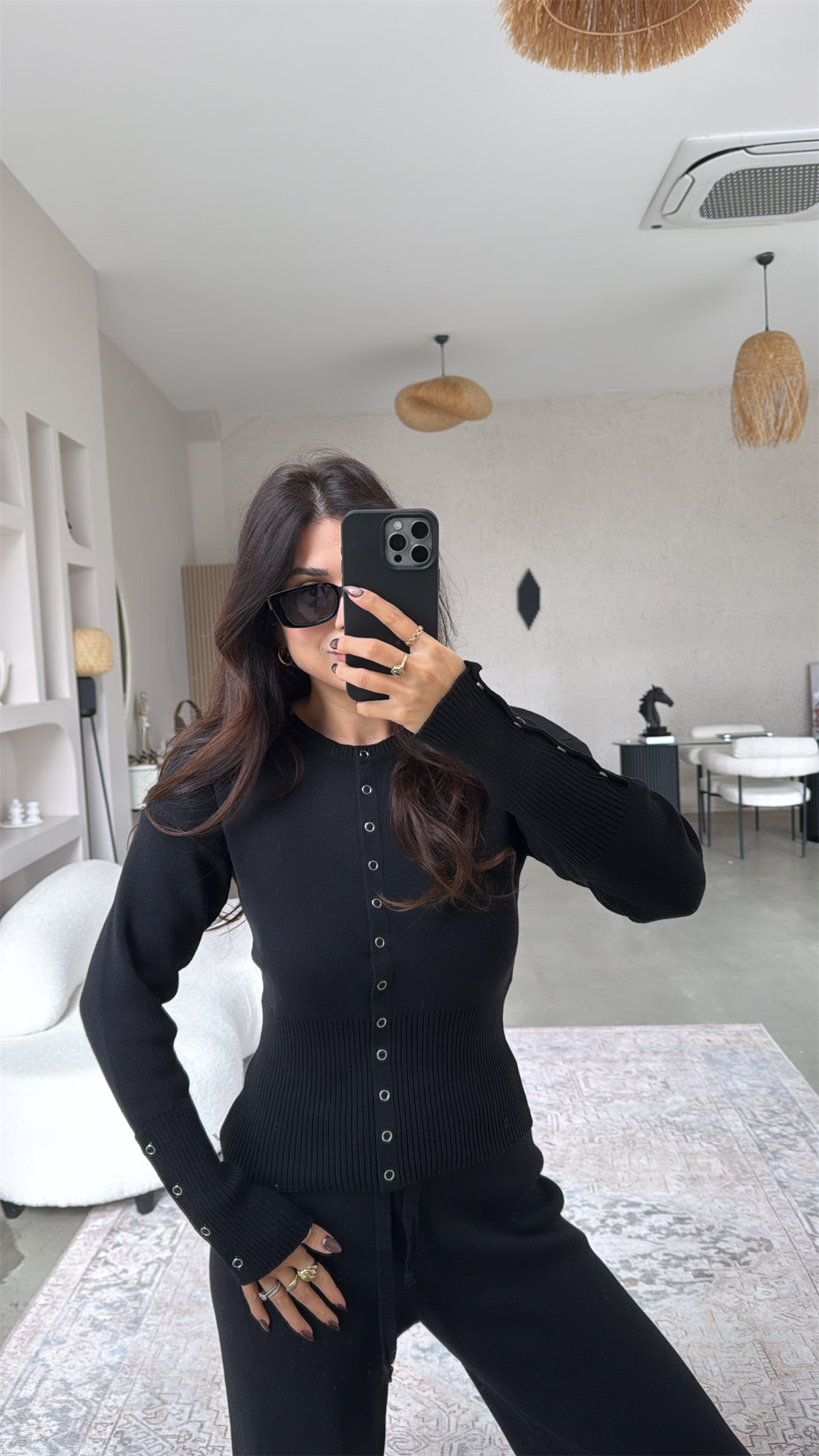 Siyah Triko Çıtçıtlı Pantolon Hırka Takım