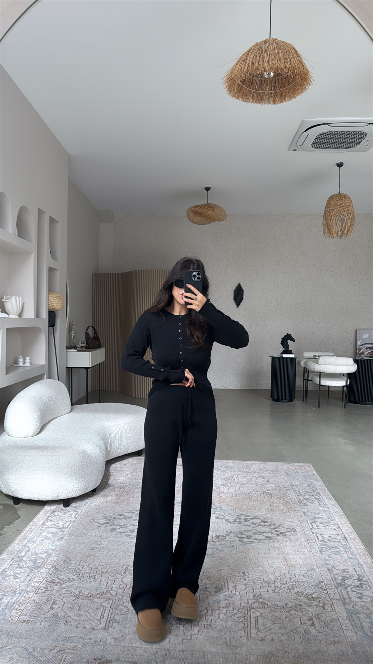 Siyah Triko Çıtçıtlı Pantolon Hırka Takım