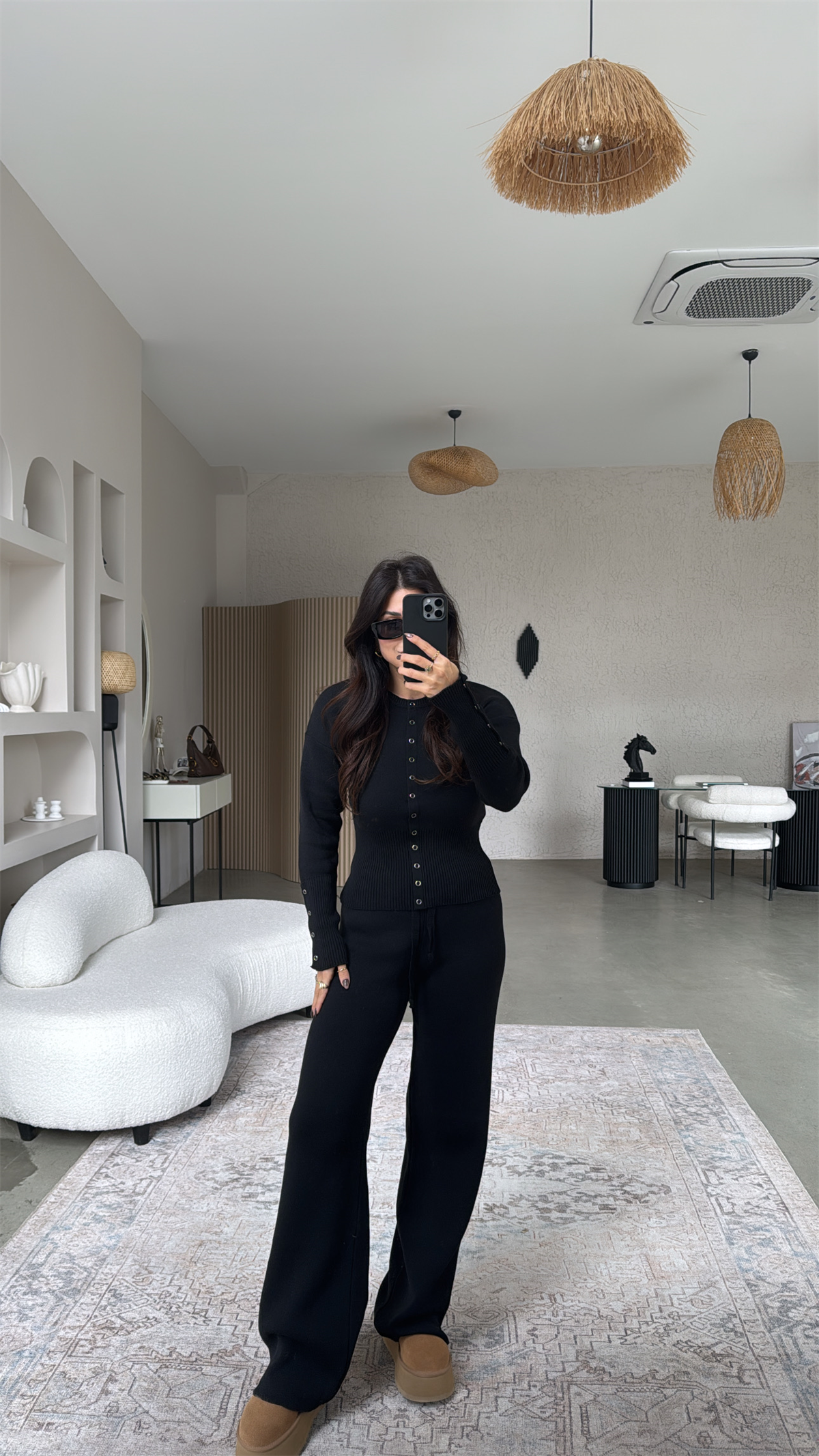 Siyah Triko Çıtçıtlı Pantolon Hırka Takım