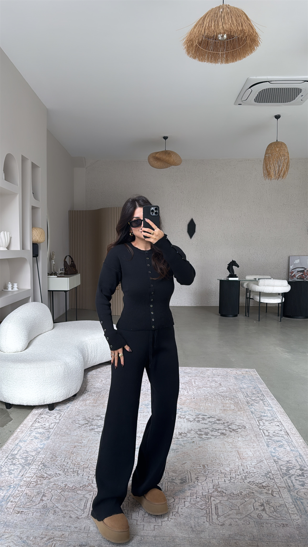 Siyah Triko Çıtçıtlı Pantolon Hırka Takım