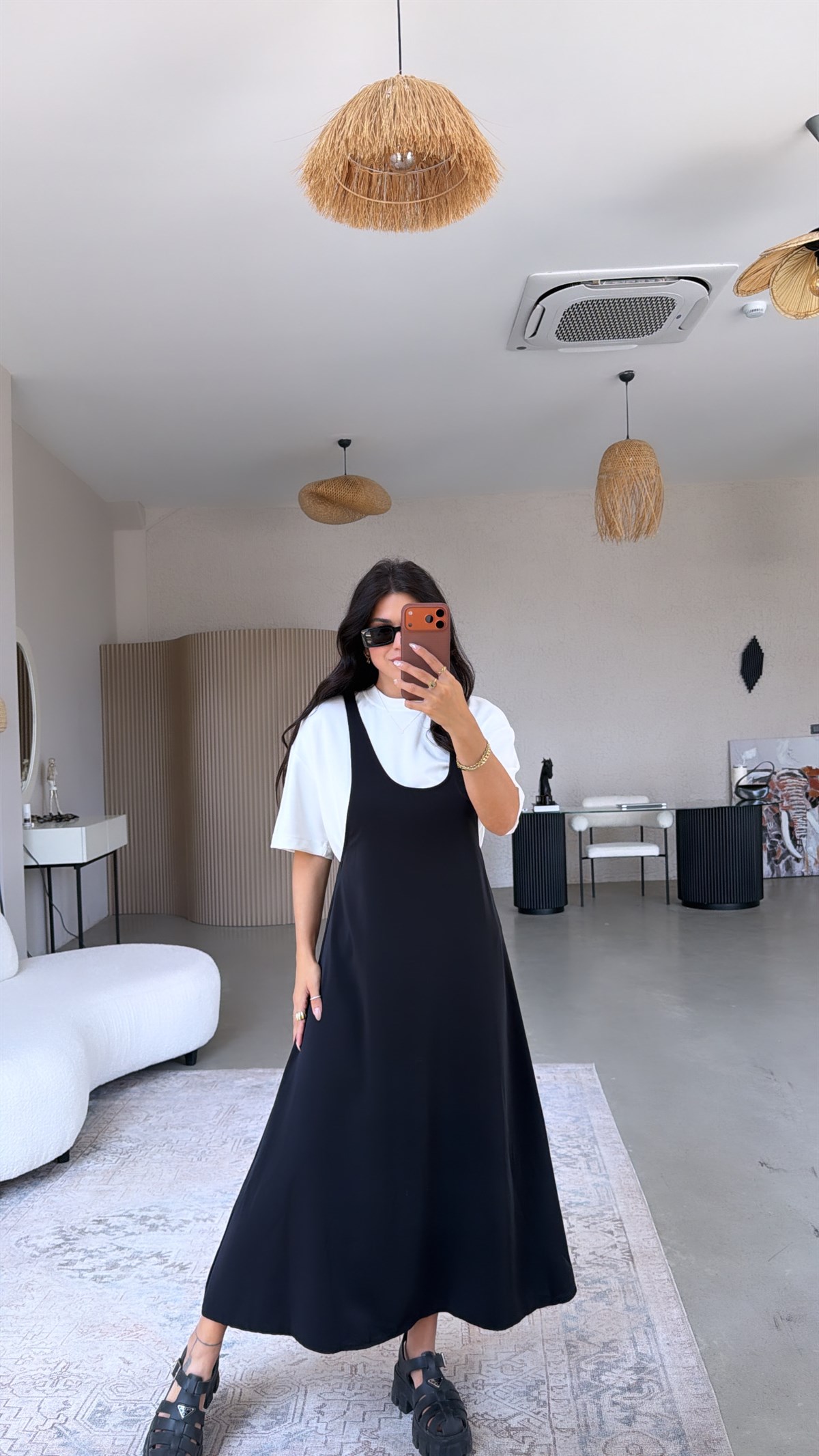 Siyah Twst Orijinal Elbise Tshirt Takım