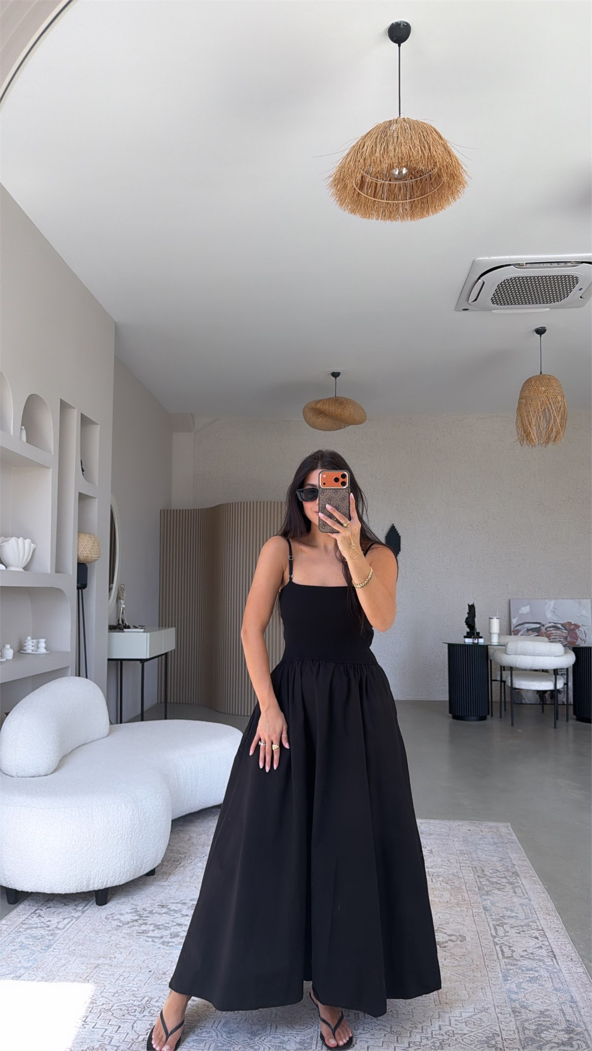 Siyah Üstü Ribana Altı Poplin Kumaş Elbise