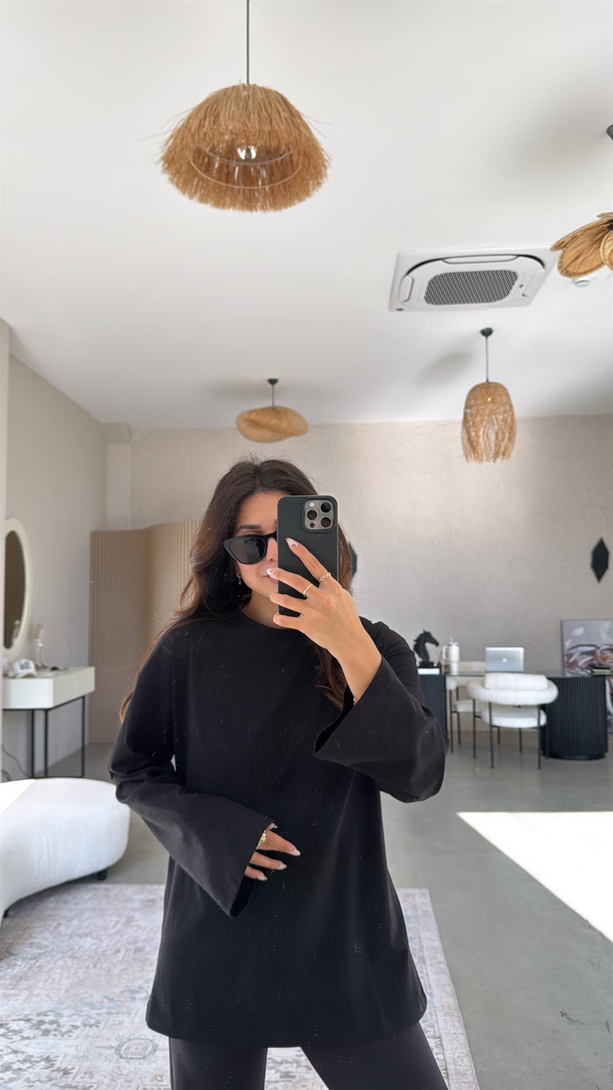 Siyah Uzun Kol Basic Pamuk Tshirt