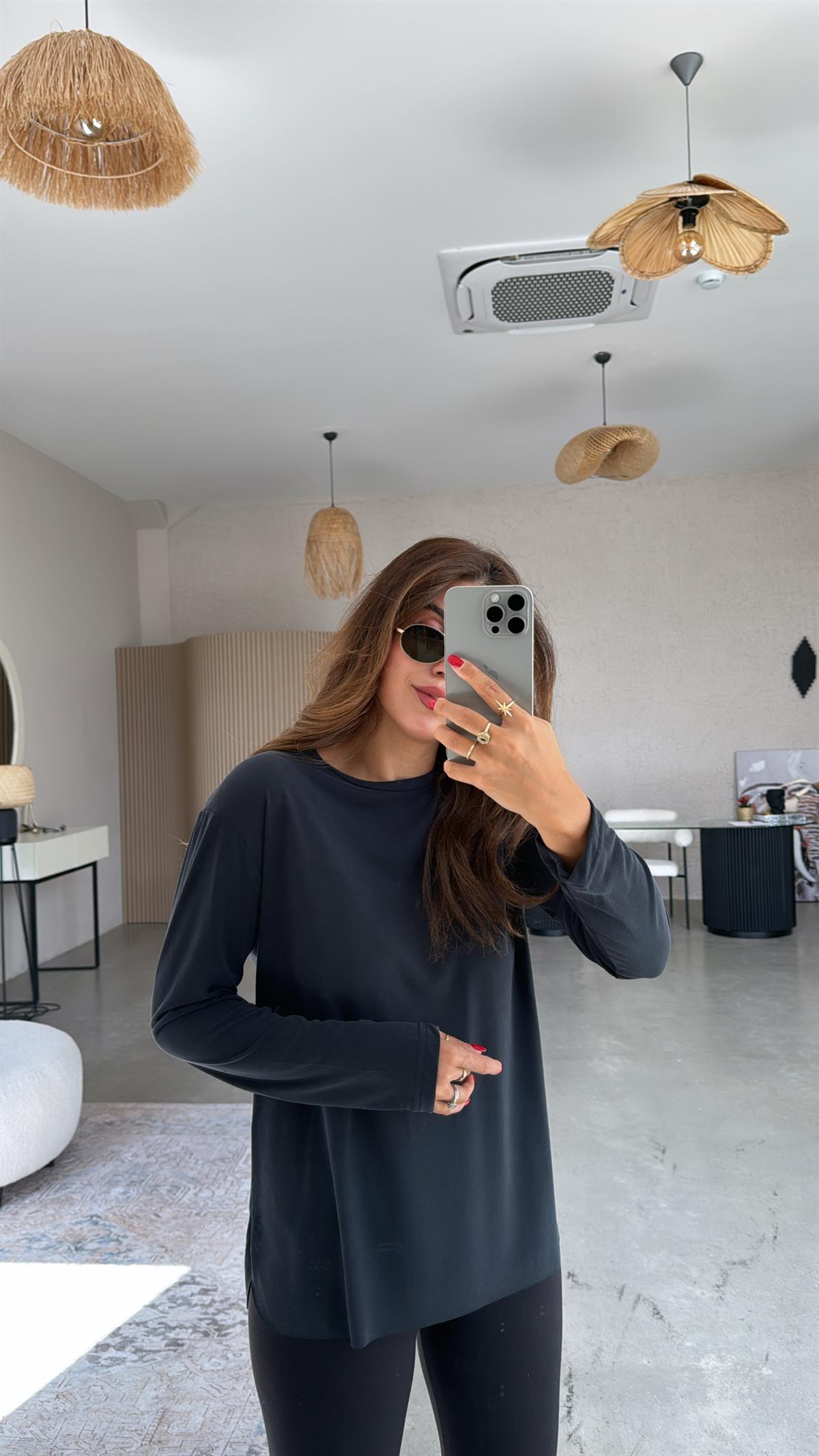 Siyah Uzun Kol Oys Basic Bluz