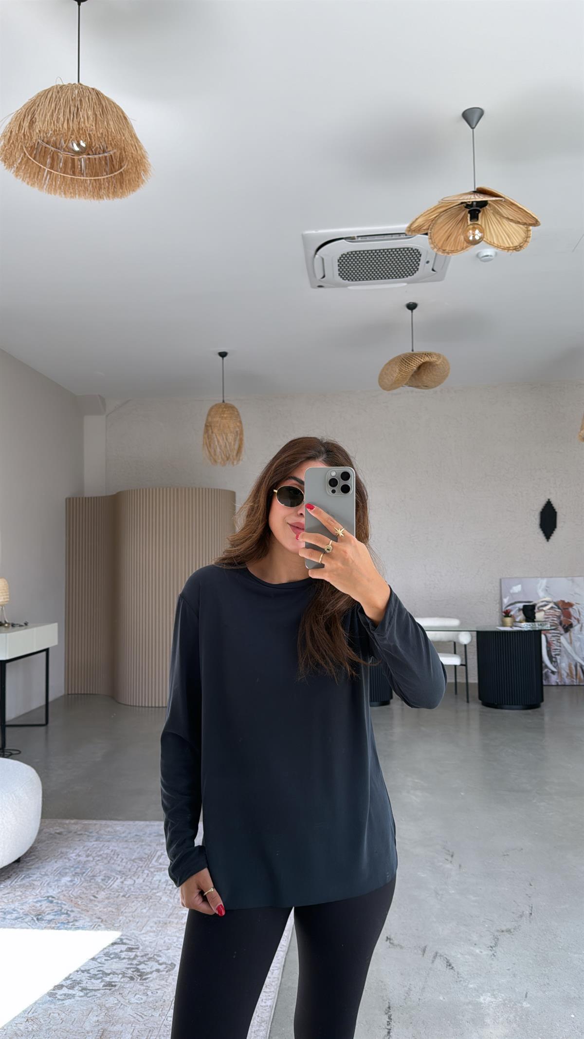 Siyah Uzun Kol Oys Basic Bluz