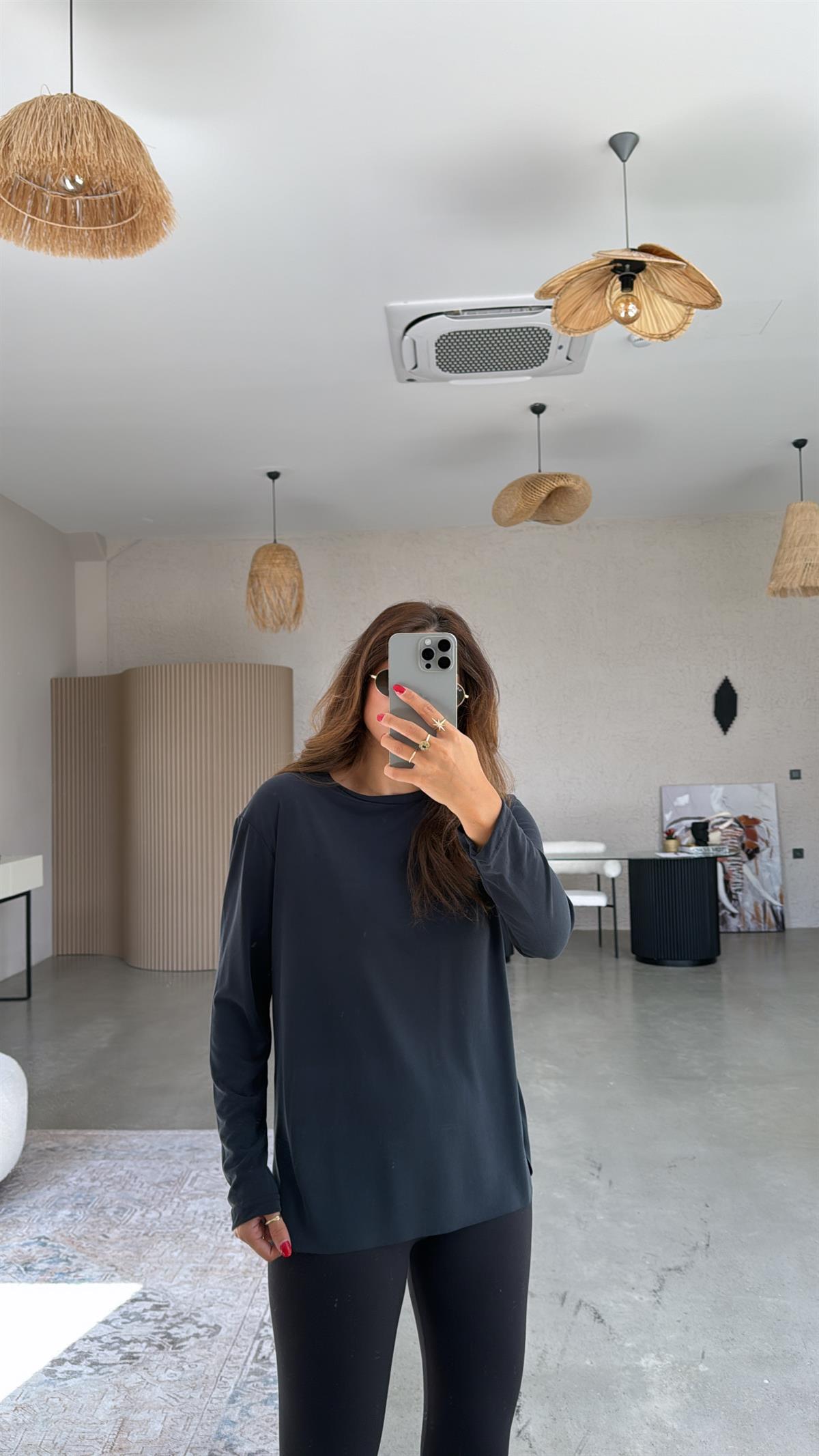 Siyah Uzun Kol Oys Basic Bluz