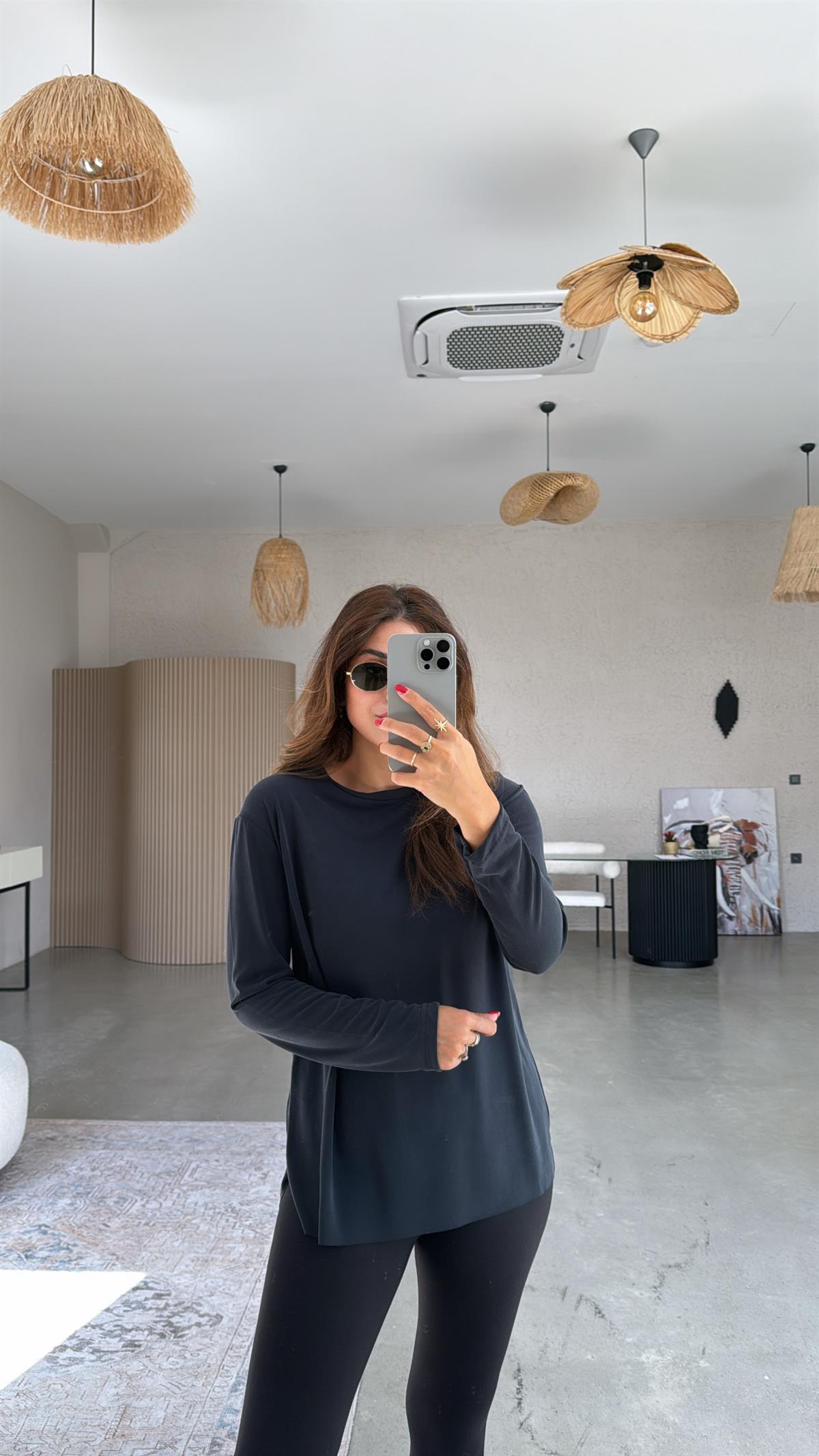 Siyah Uzun Kol Oys Basic Bluz