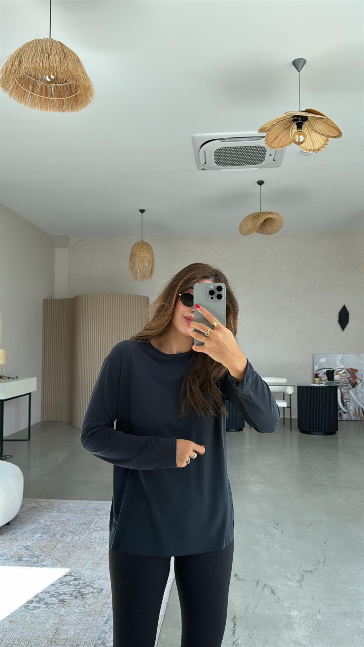 Siyah Uzun Kol Oys Basic Bluz