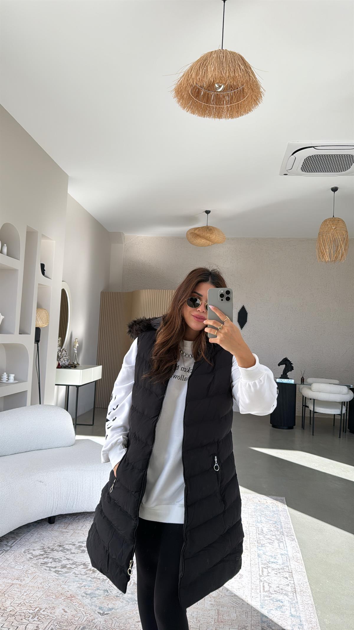 Siyah Uzun Şişme Yelek