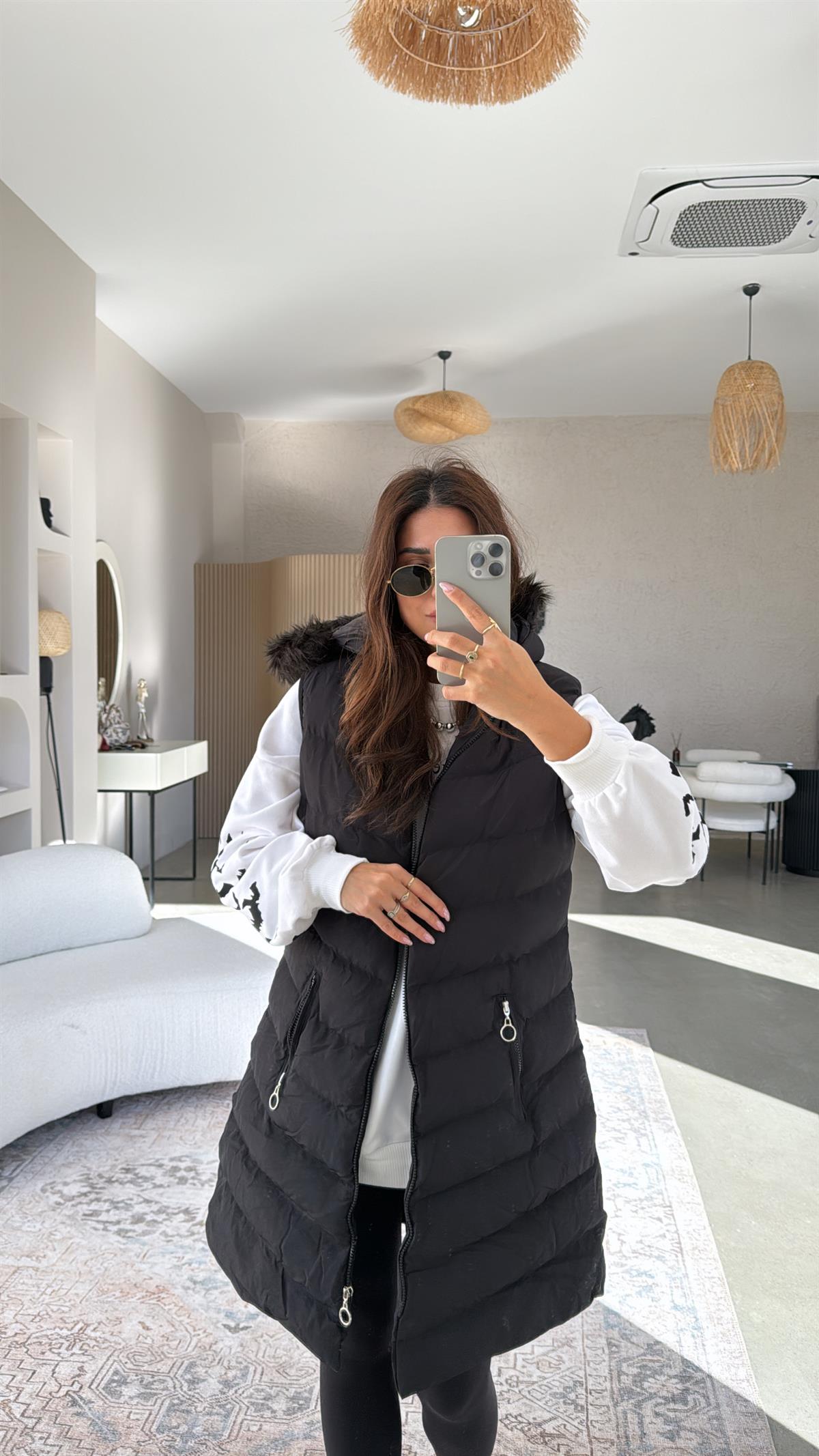 Siyah Uzun Şişme Yelek