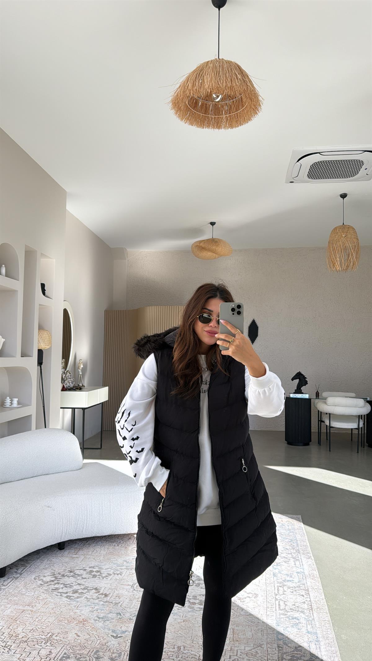 Siyah Uzun Şişme Yelek