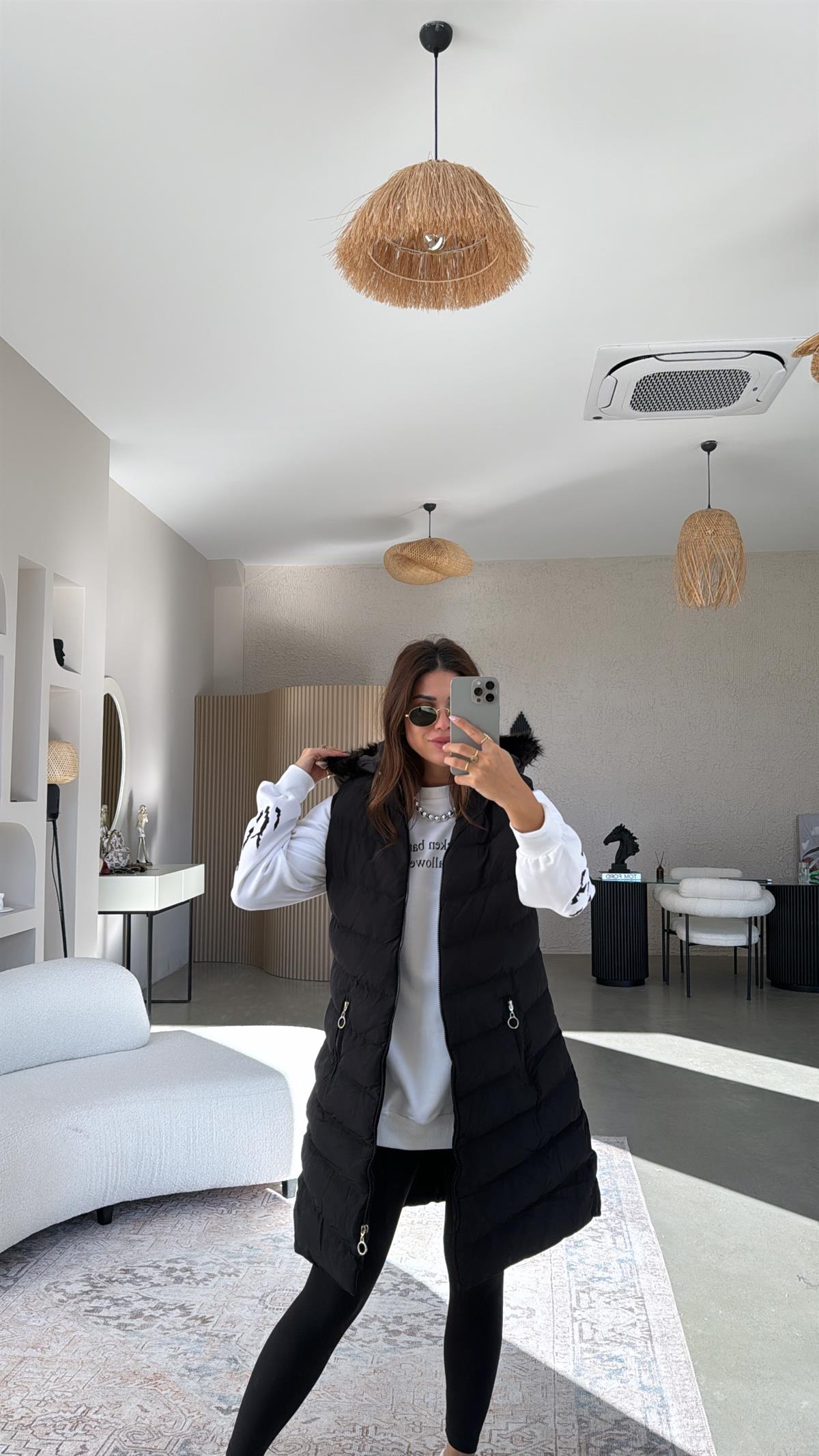 Siyah Uzun Şişme Yelek