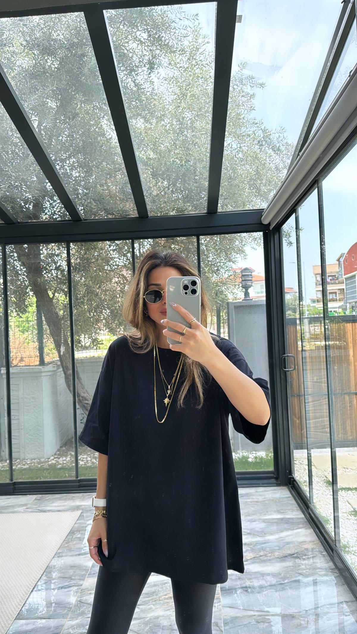 Siyah Uzun Truvakar Kol Basic Salaş Tshirt