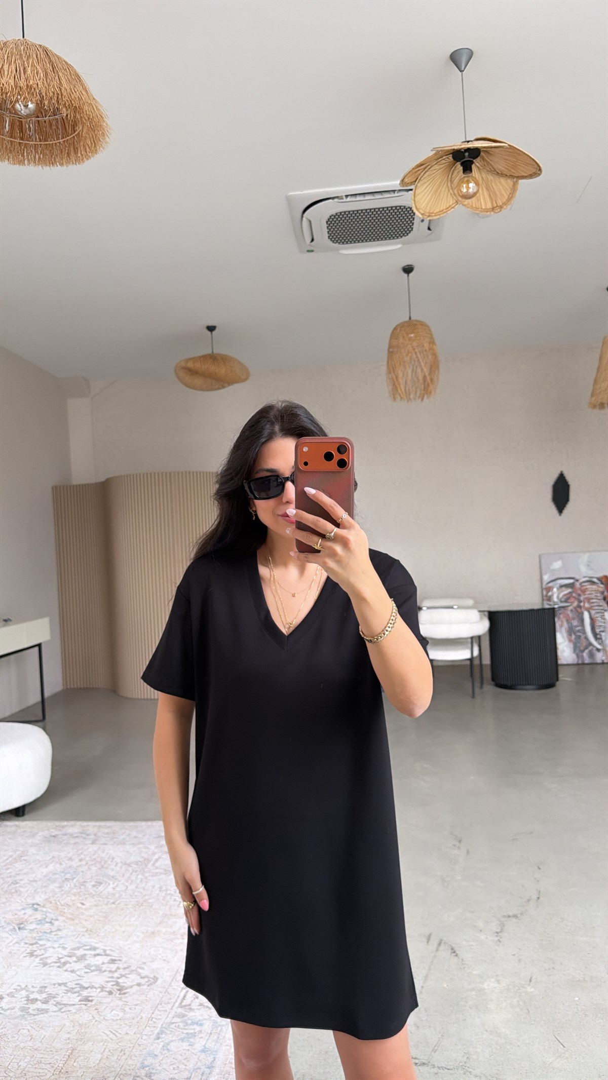 Siyah V Yaka Basic Modal Elbise