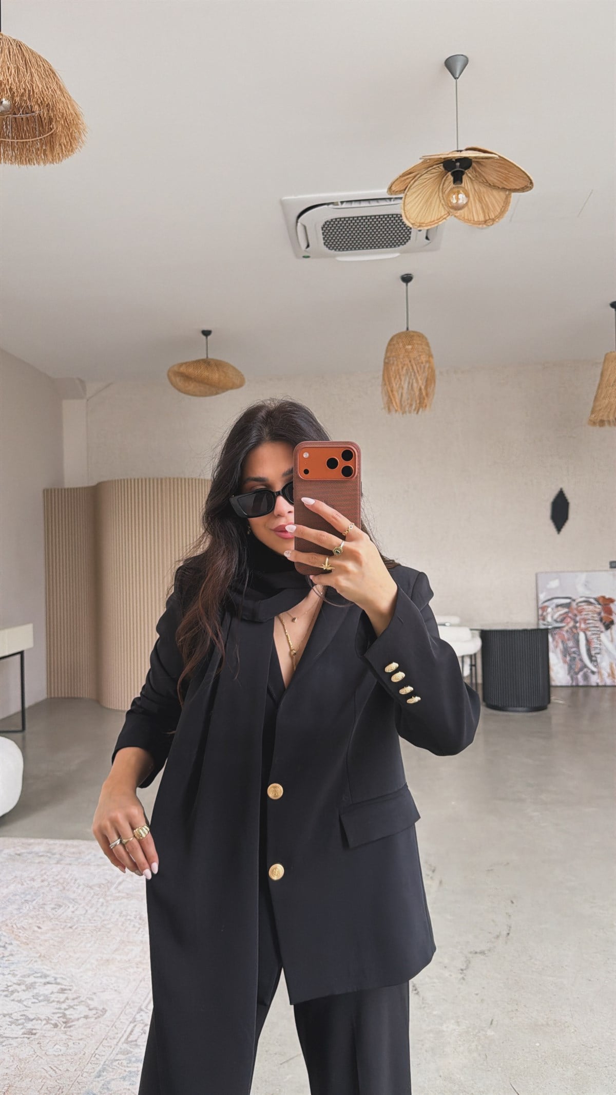 Siyah Vatkalı Şal Detaylı Premium Ceket