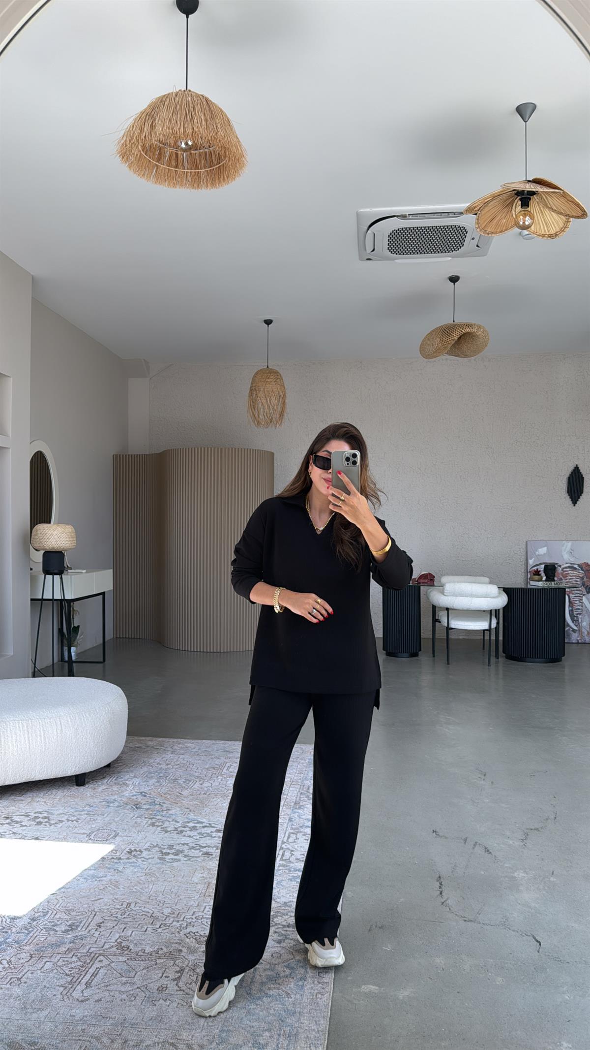 Siyah Yakalı Modal Kumaş Takım