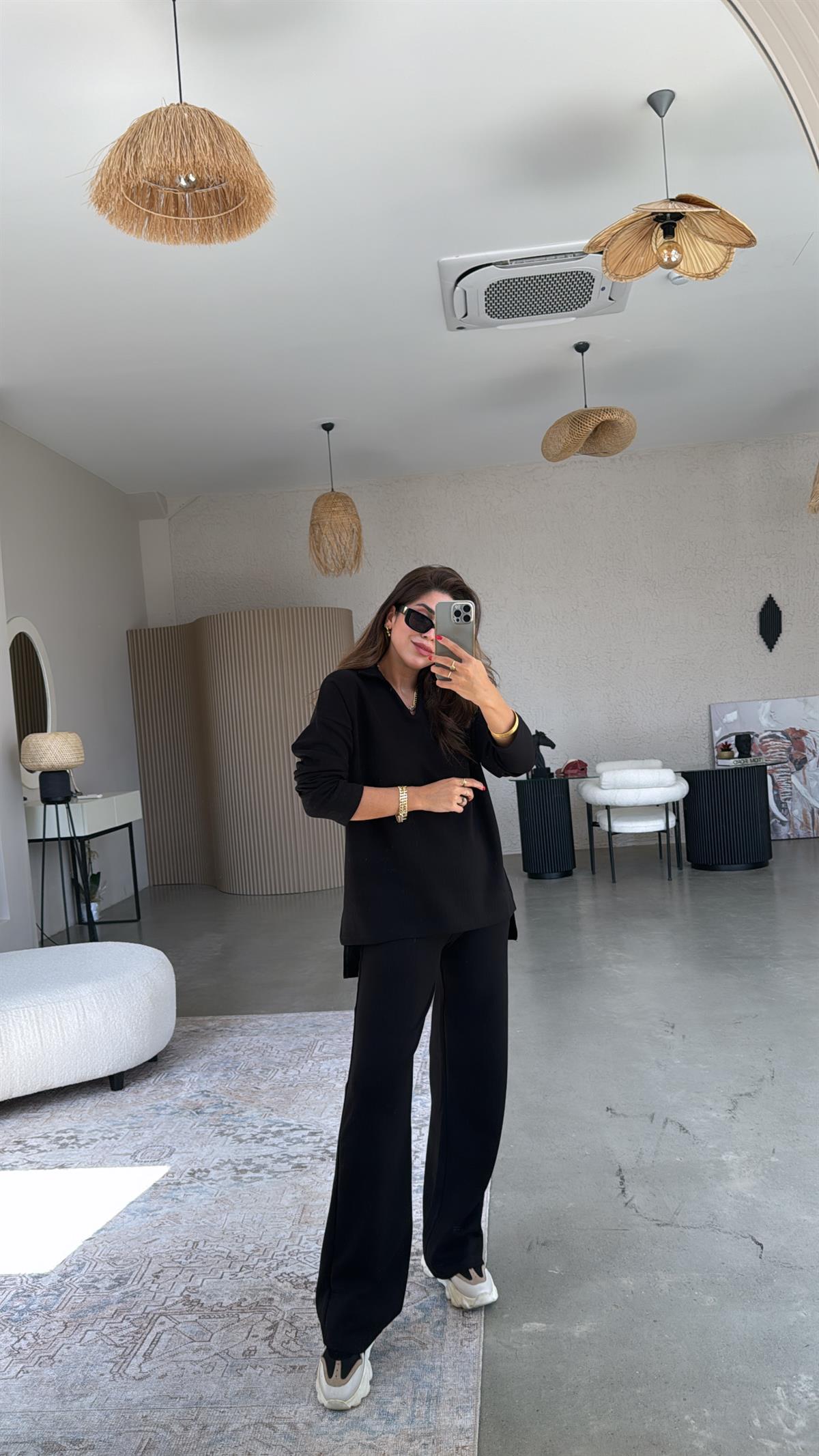 Siyah Yakalı Modal Kumaş Takım