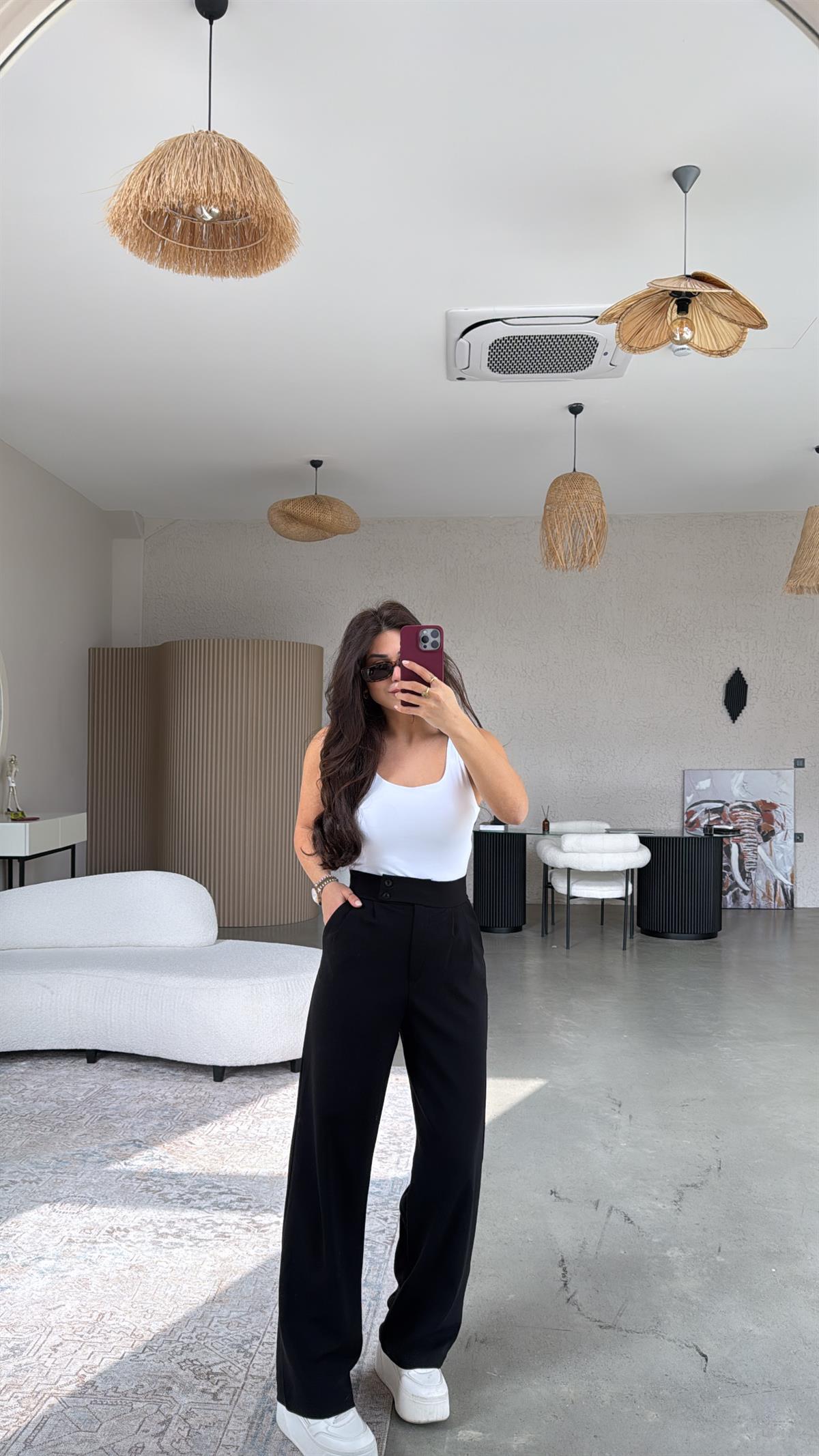 Siyah Yan Düğmeli Palazzo Pantolon