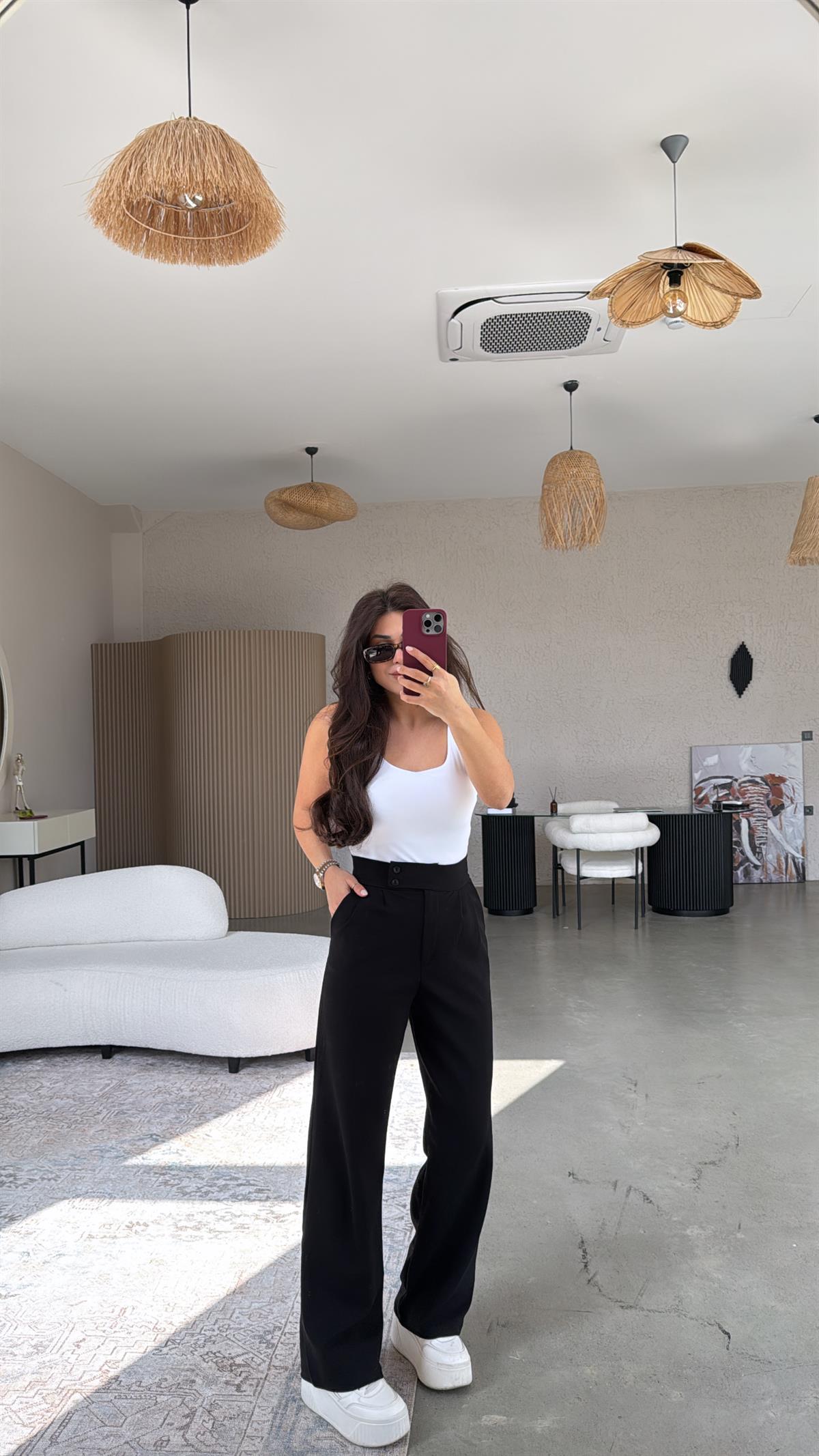 Siyah Yan Düğmeli Palazzo Pantolon