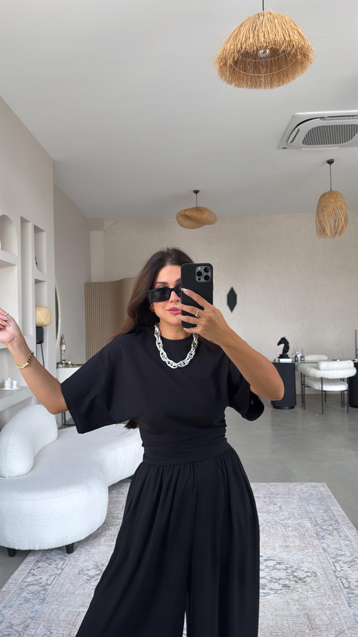 Siyah Yarasa Kol Pamuklu Cool Tshirt