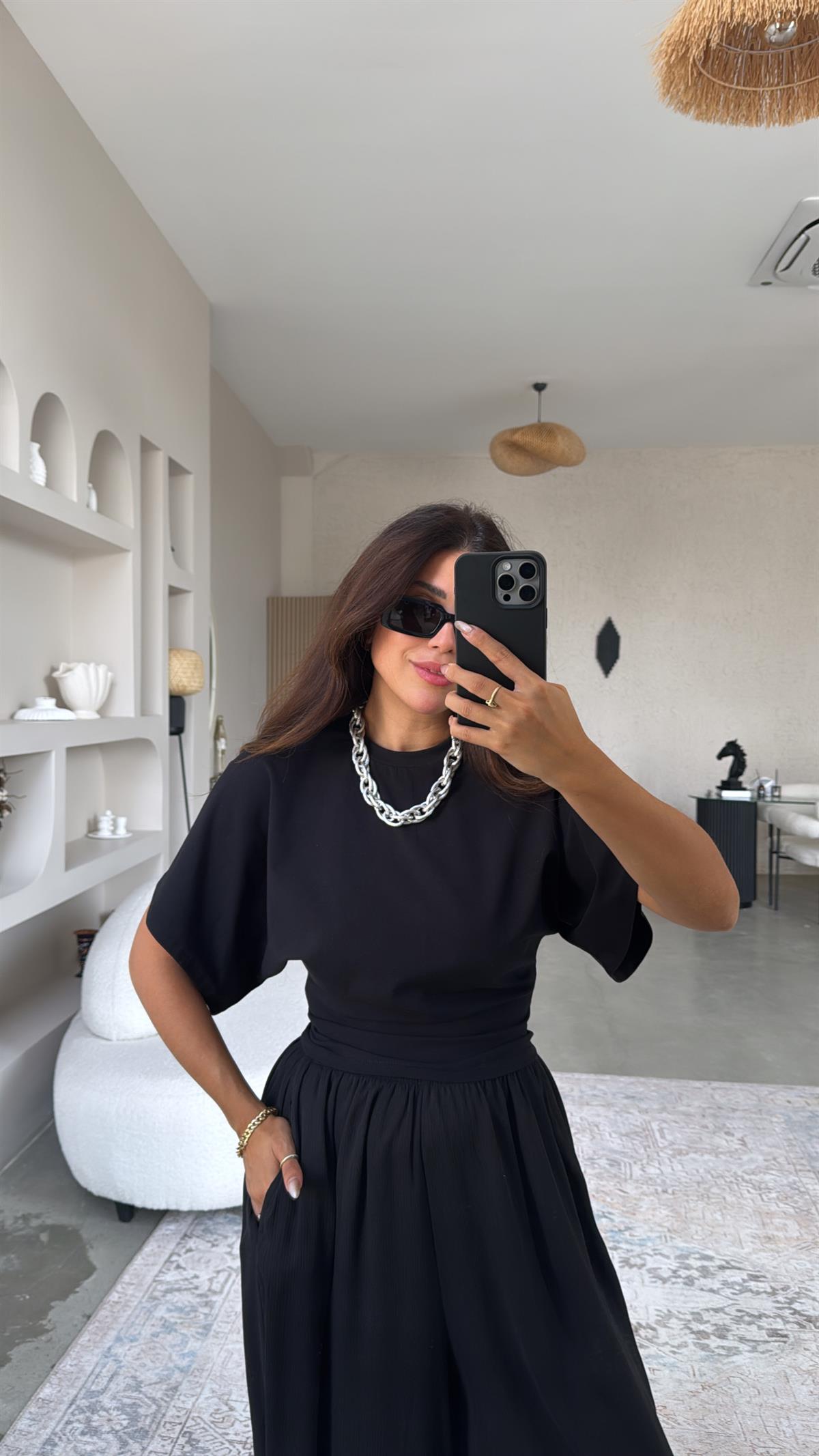 Siyah Yarasa Kol Pamuklu Cool Tshirt