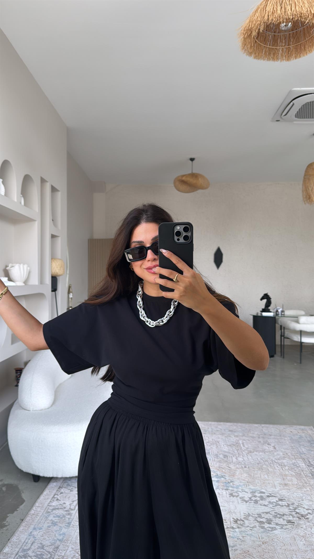 Siyah Yarasa Kol Pamuklu Cool Tshirt